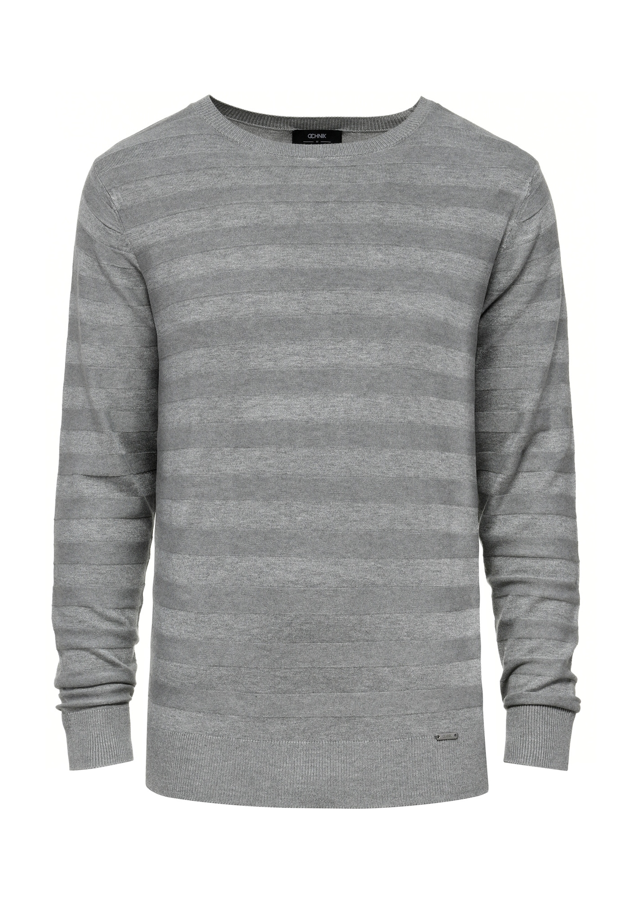 Jasnoszary sweter męski w paski SWEMT-0162-66(W25)-01
