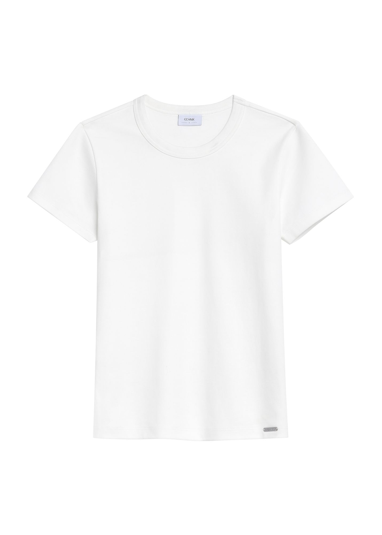 Biały bawełniany t-shirt damski TSHDT-0144-0B(Z26), produkt widoczny od przodu, na białym tle.