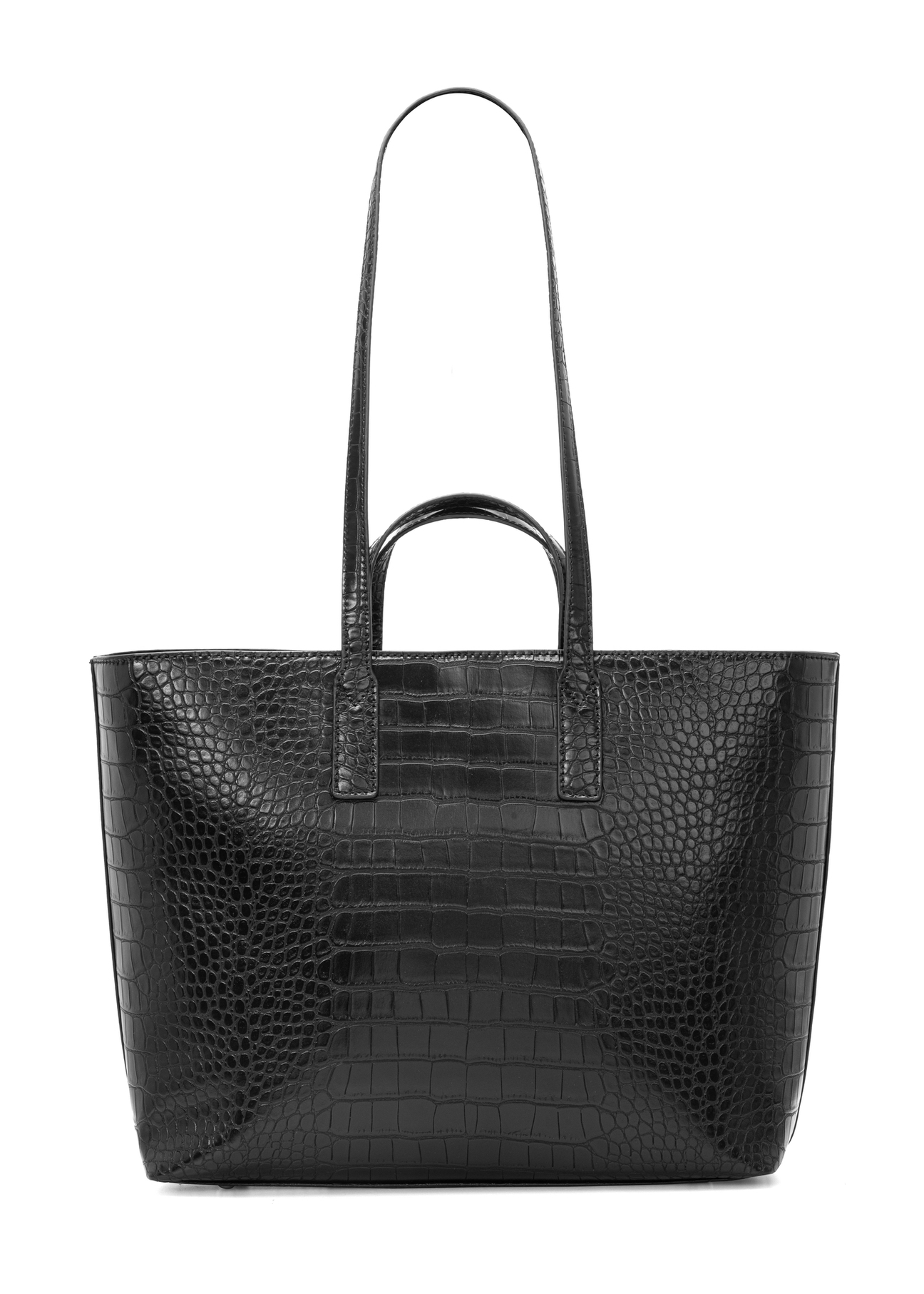 Czarna torebka damska shopper TOREC-1204-9G(W26), widok produktu z tyłu na białym tle.