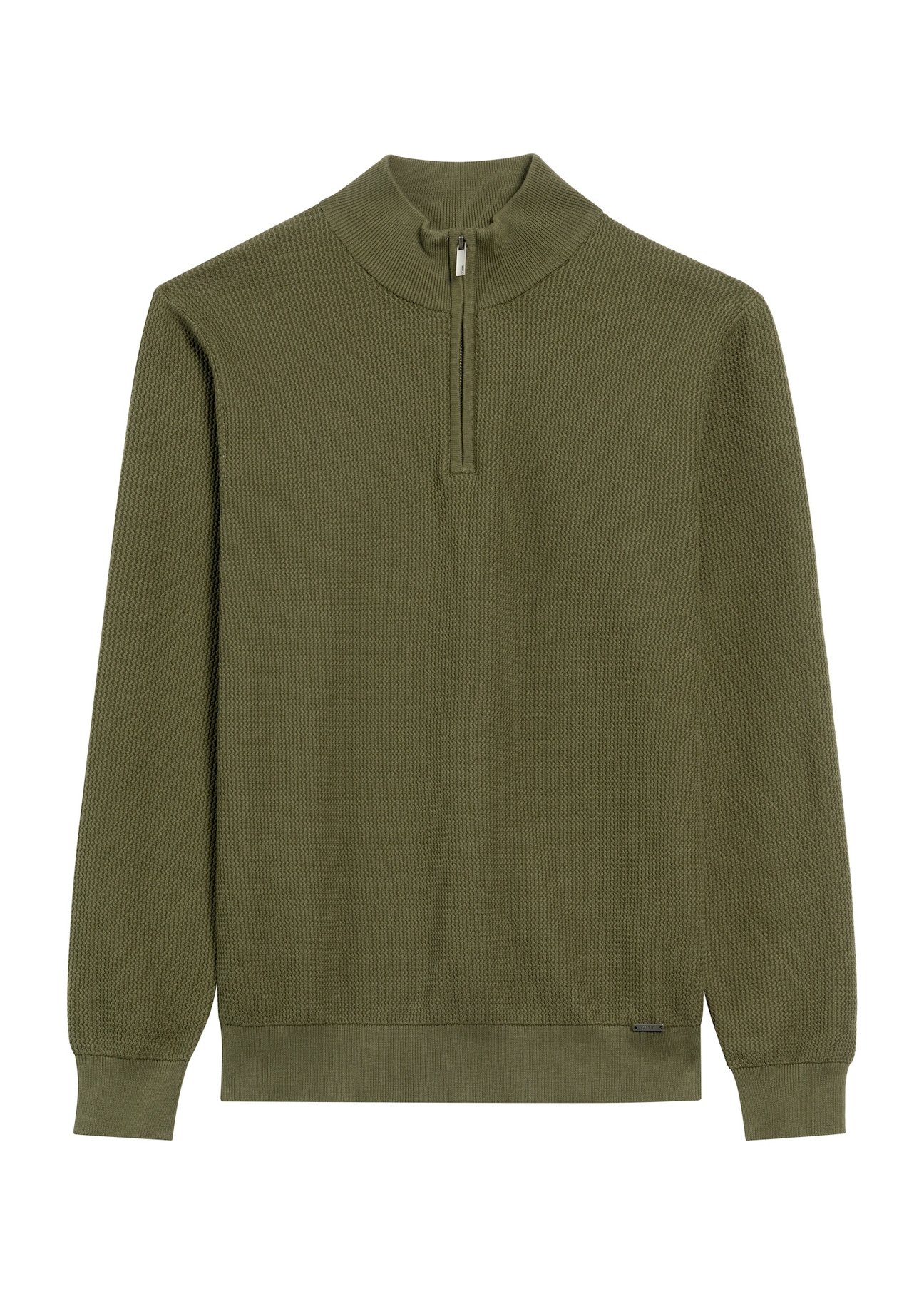 Sweter męski khaki z suwakiem SWEMT-0167-55(Z25), widok produktu z przodu na białym tle.