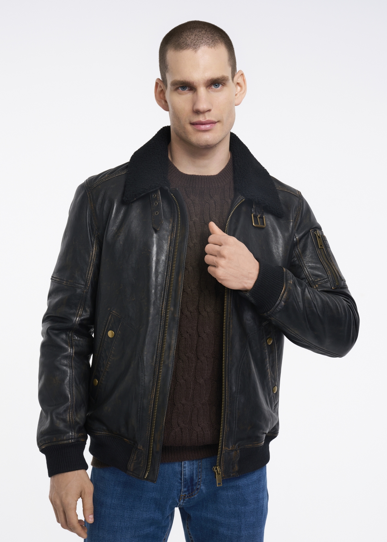 Kurtka skórzana męska w stylu bomber jacket KURMS-0286-1251(Z22)-01