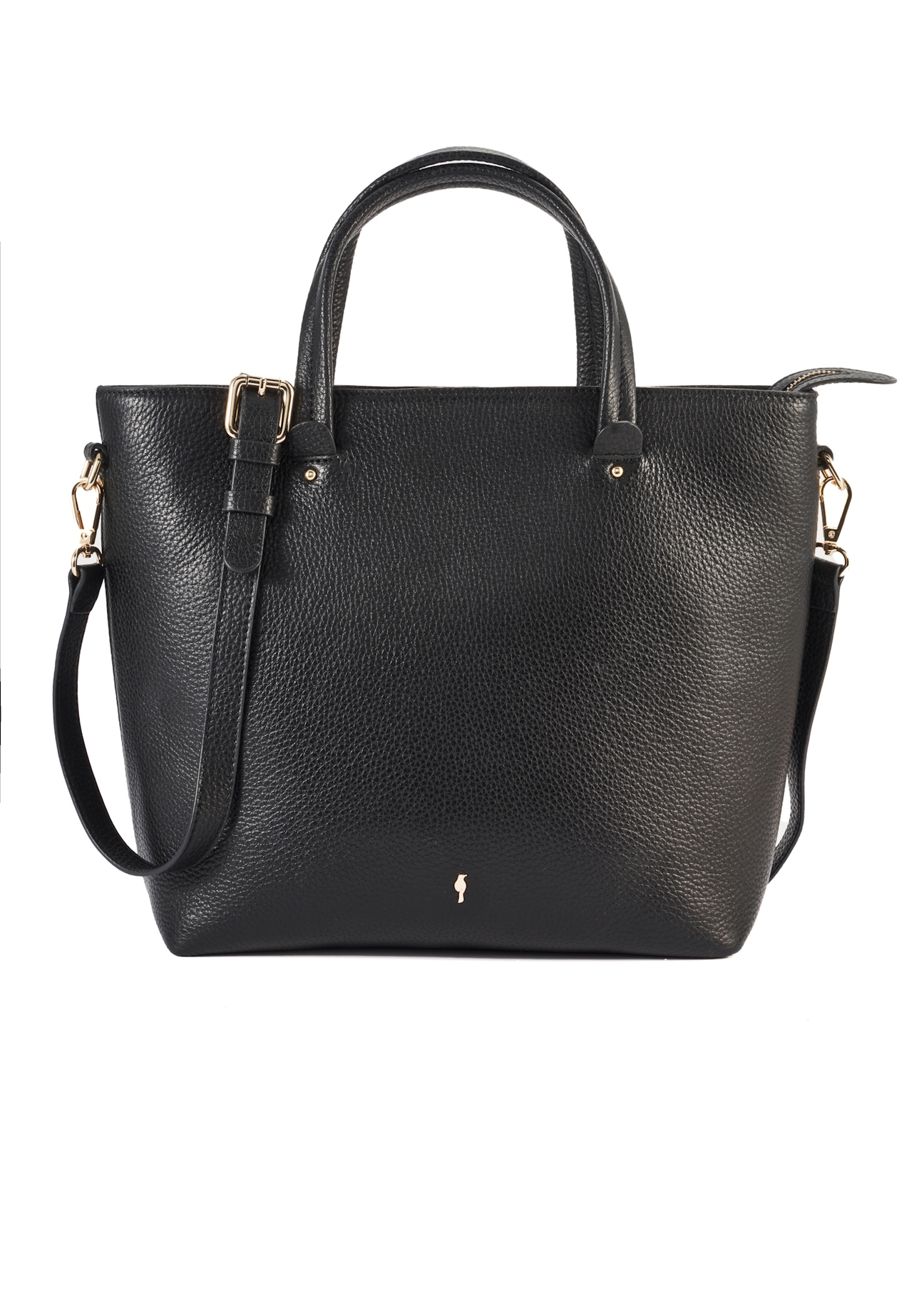 Czarna skórzana torebka shopper TORES-0728D-99(Z25), widok produktu przodem na białym tle.