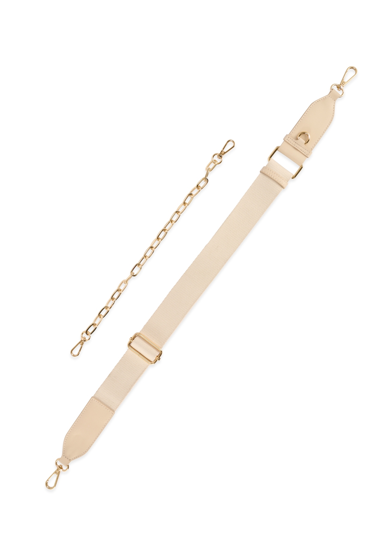 Mała kremowa torebka damska TOREC-1171-0B(W26), widok na pasek produktu na białym tle.