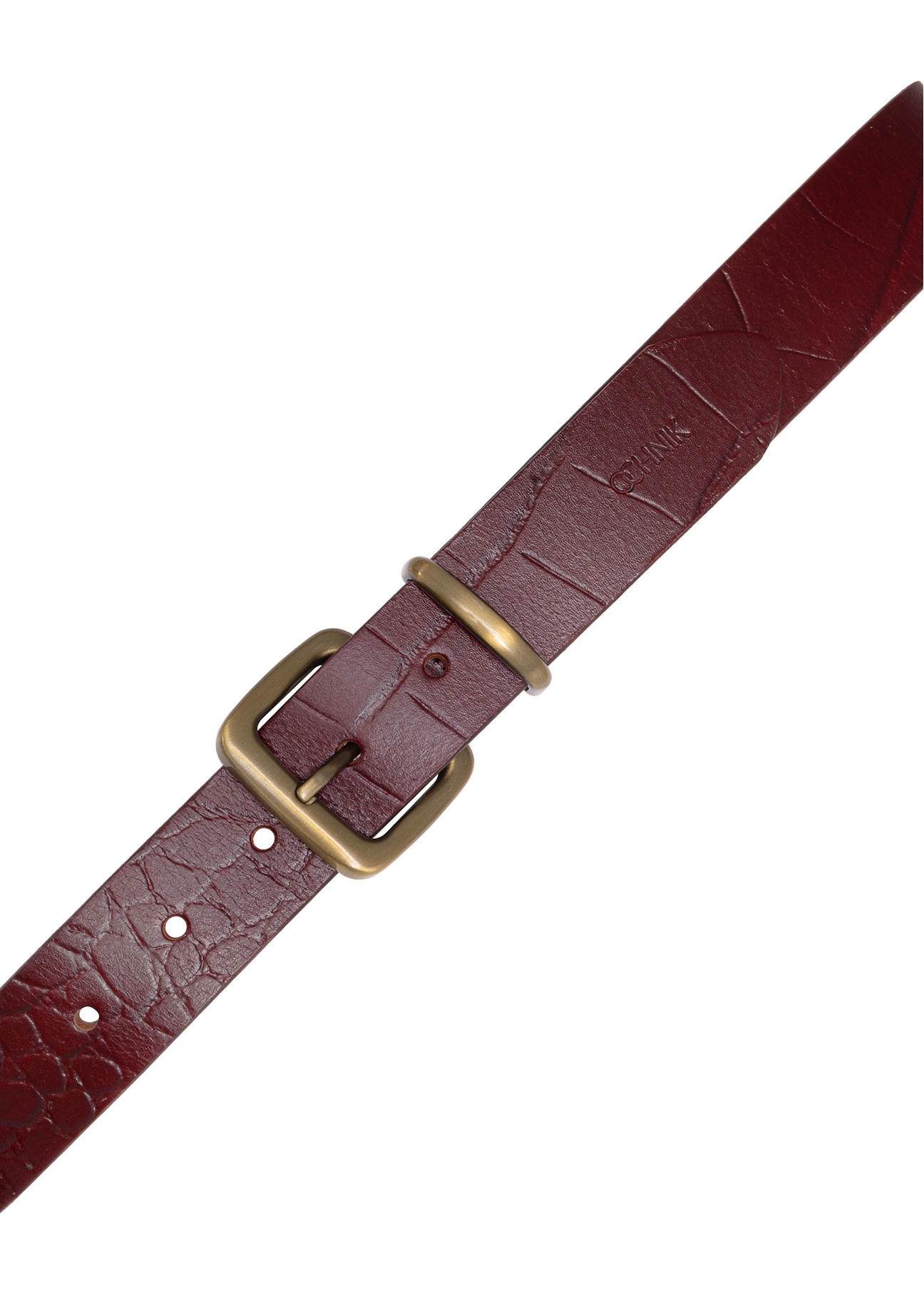 Skórzany pasek damski croco PASDS-0312A-49(Z25), widok produktu z klamrą na białym tle.