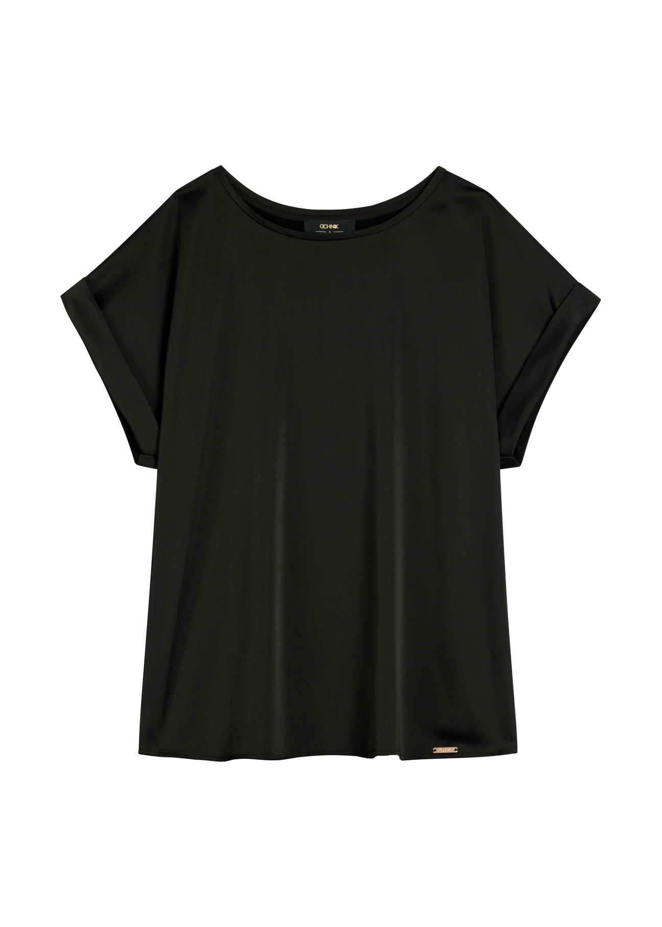 Czarna bluzka damska BLUDT-0205-99(W26), widok produktu z przodu na białym tle.