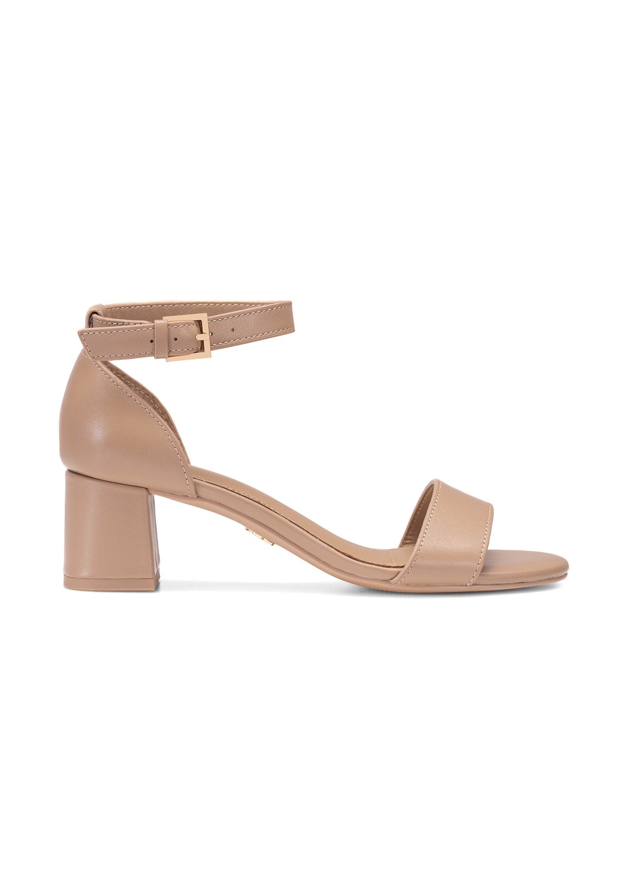 Skórzane sandały damskie w kolorze beżowym BUTYD-1179-1B(W26), widok produktu z boku na białym tle.