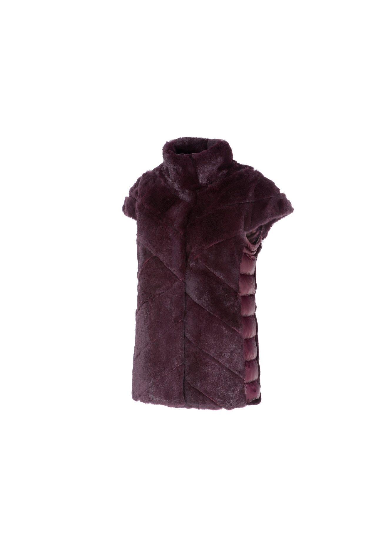 Bordowe futro damskie z kapturem naturalne FUTDT-0023-5513(Z20)-05