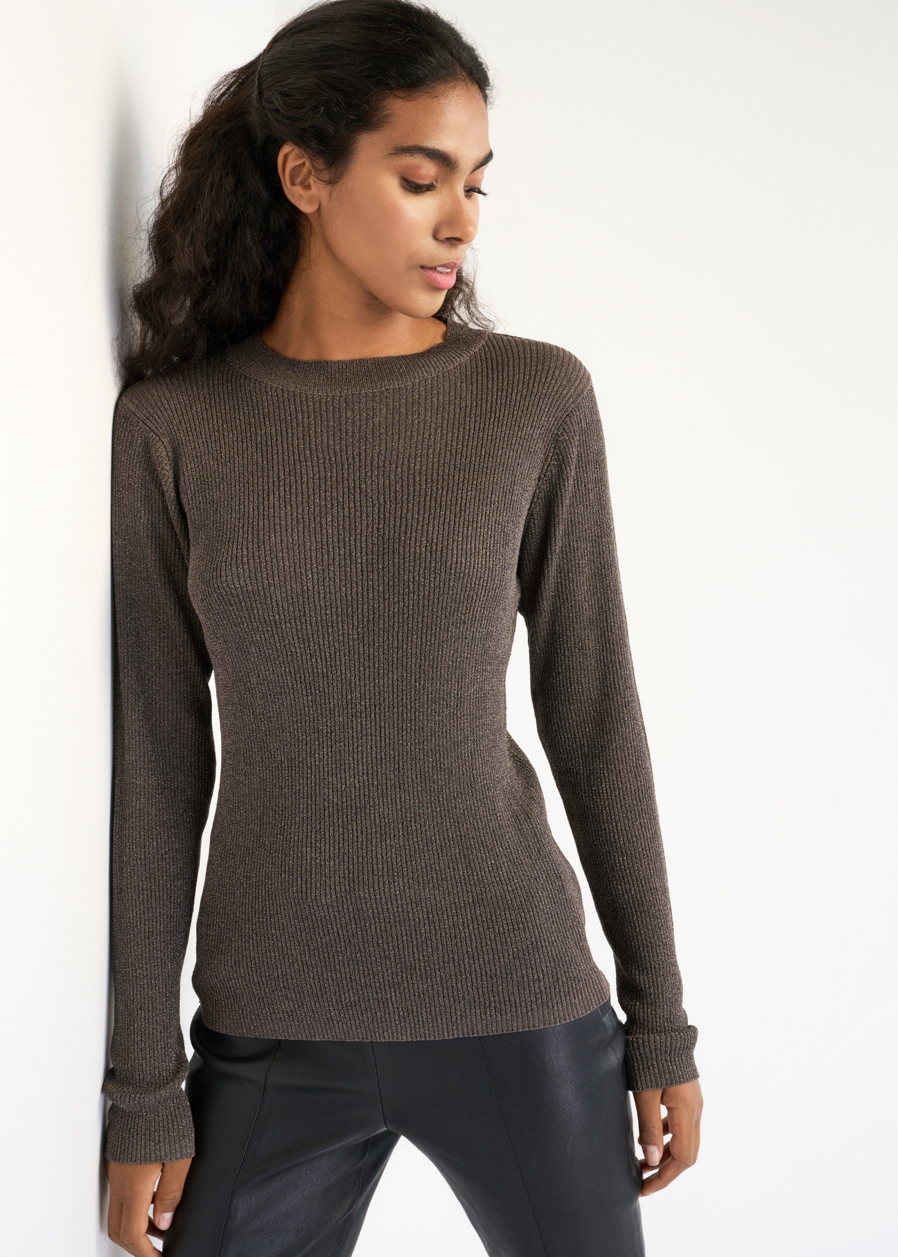 Bluzka prążkowana damska longsleeve LSLDT-0035-55(Z22)-02