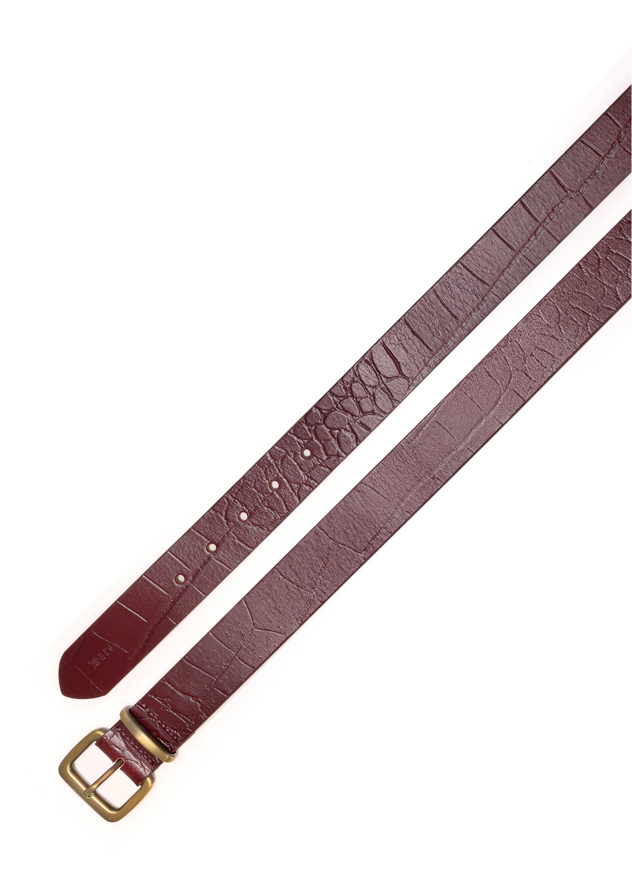 Skórzany pasek damski croco PASDS-0312A-49(Z25), widok produktu z góry na białym tle.