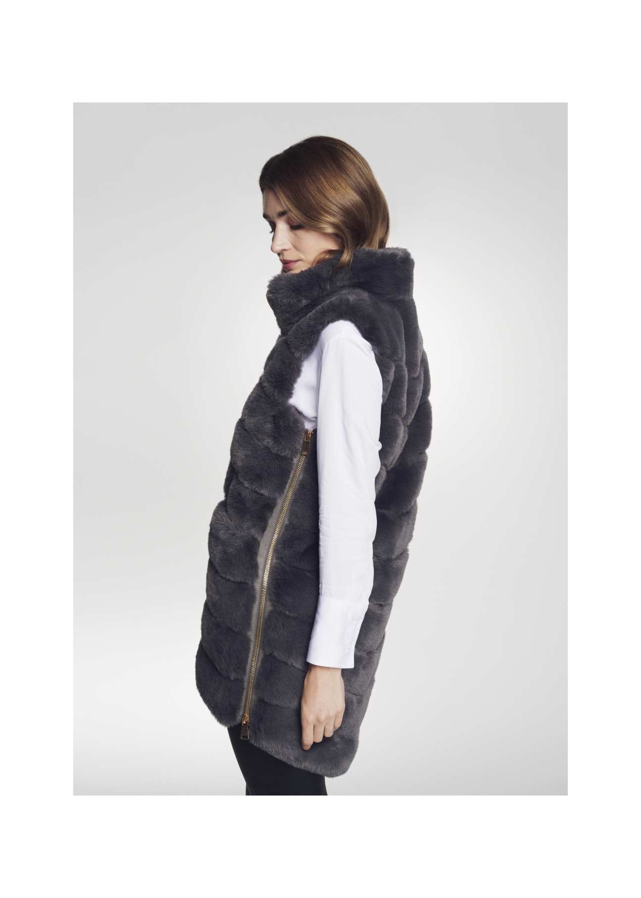 Długa szara kamizelka damska KAMDP-0002-95(Z21)-05