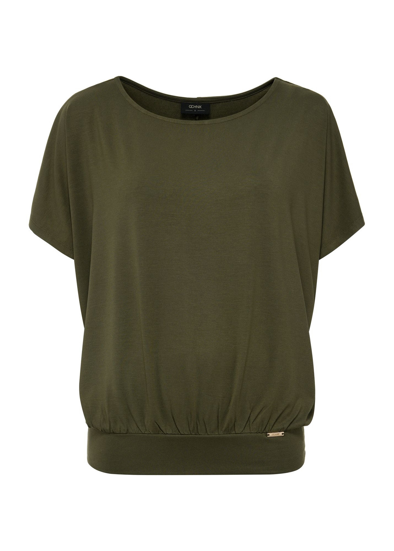 Bluzka khaki ze ściągaczem damska BLUDT-0170-54(W25)-04