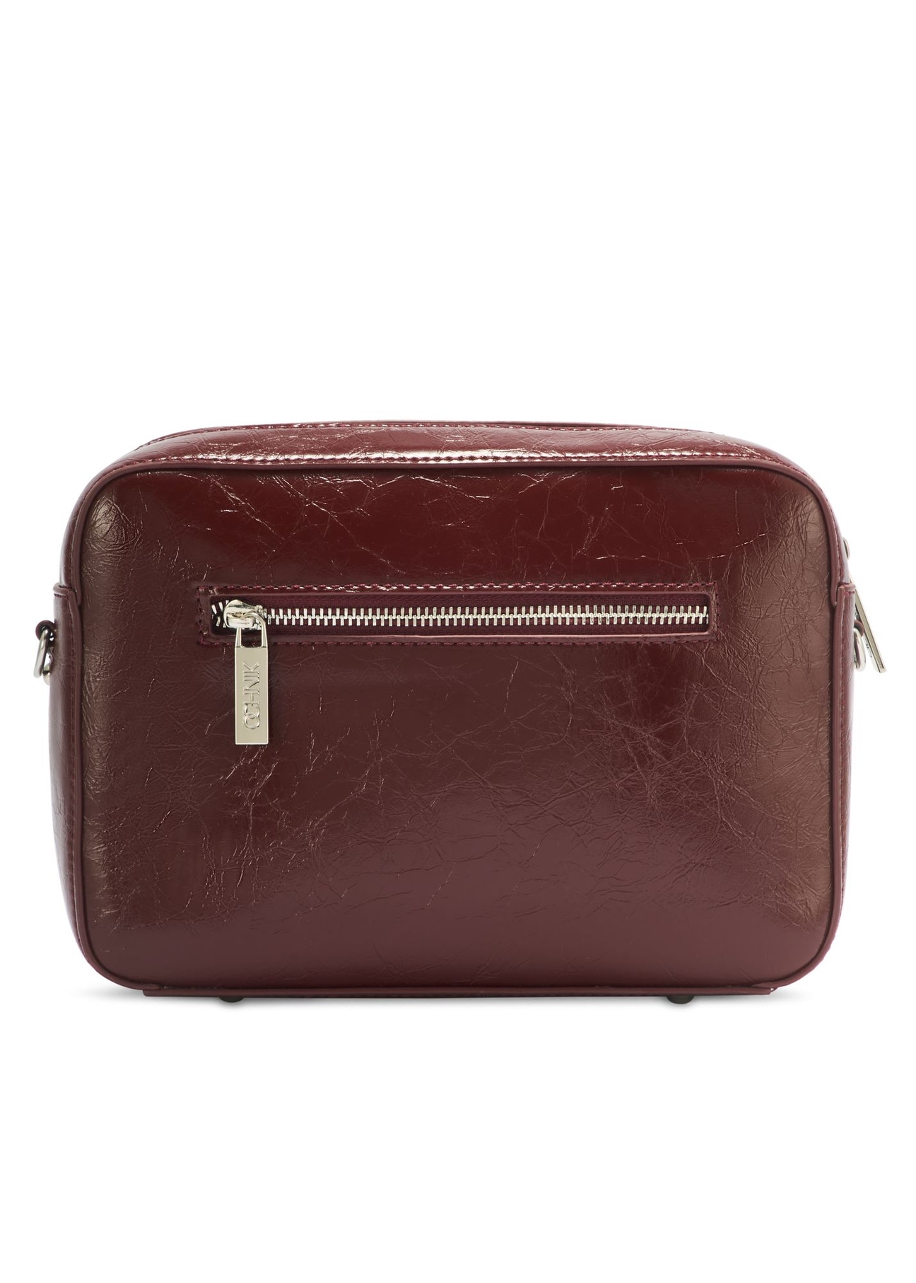 Bordowa torebka damska TOREC-0003J-49(Z25) - widok produktu z tyłu na białym tle. 