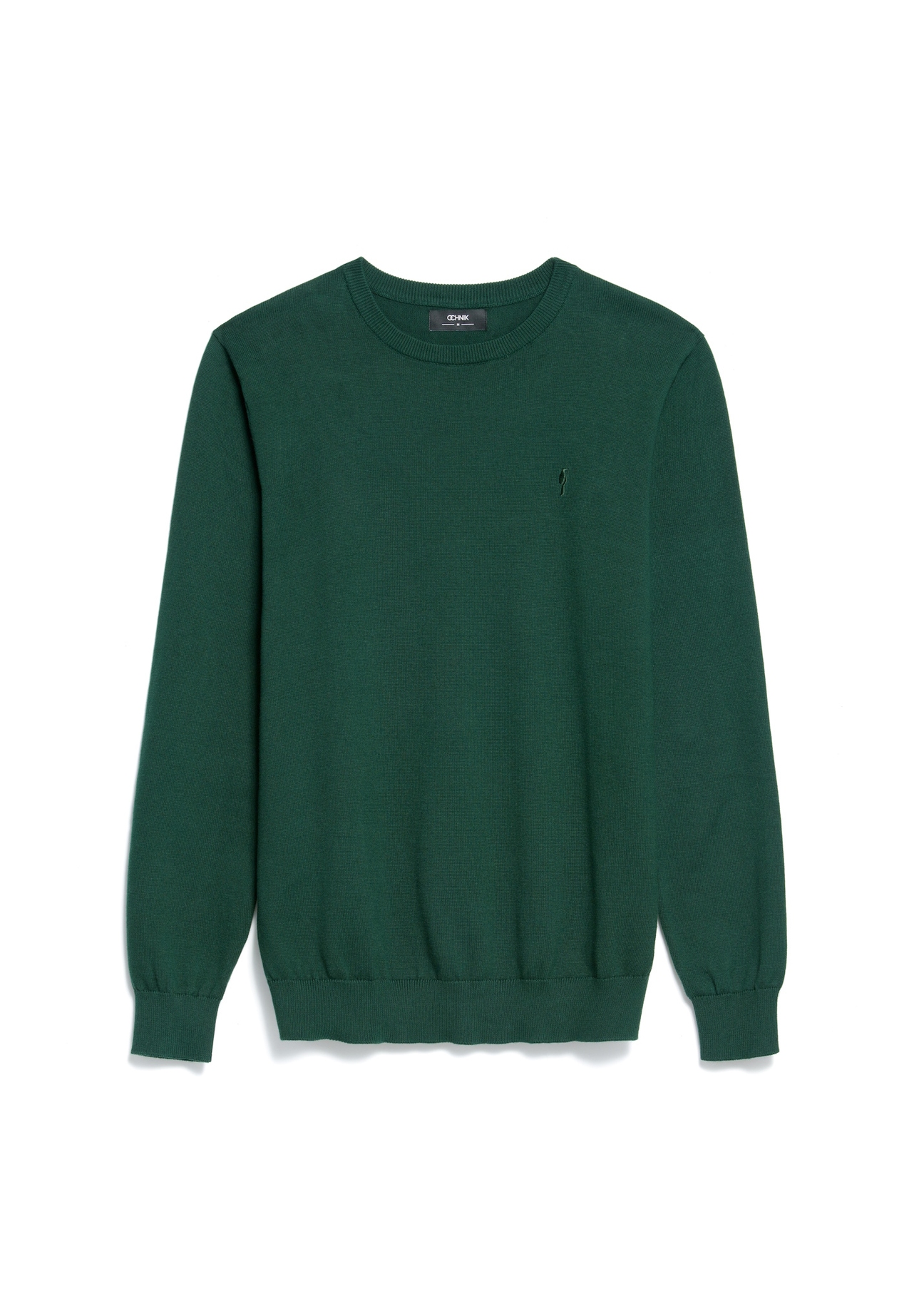 Zielony sweter męski basic SWEMT-0114A-54(Z24), widok produktu z przodu na białym tle.
