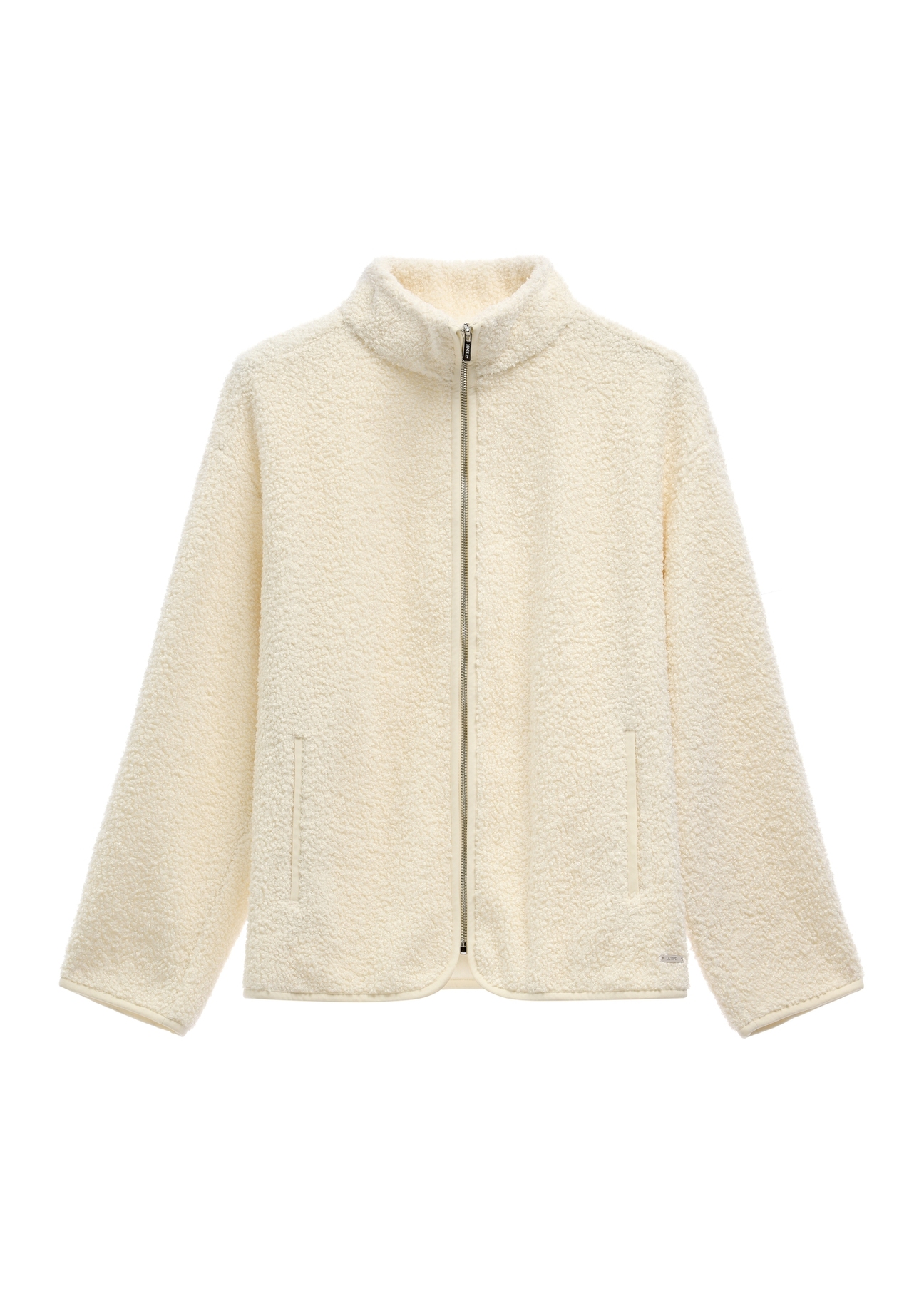 Rozpinana kremowa bluza damska BLZDT-0126-0B(Z26), widok produktu z przodu na jasnym tle.