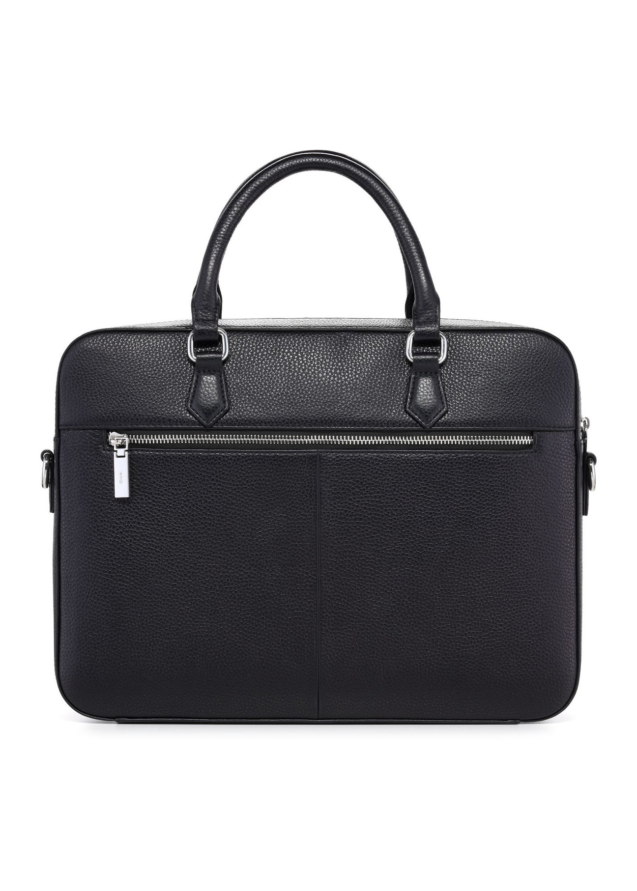 Czarna skórzana torba na laptopa TORES-1222-99-9I(W26) - widok produktu z tyłu na białym tle. 