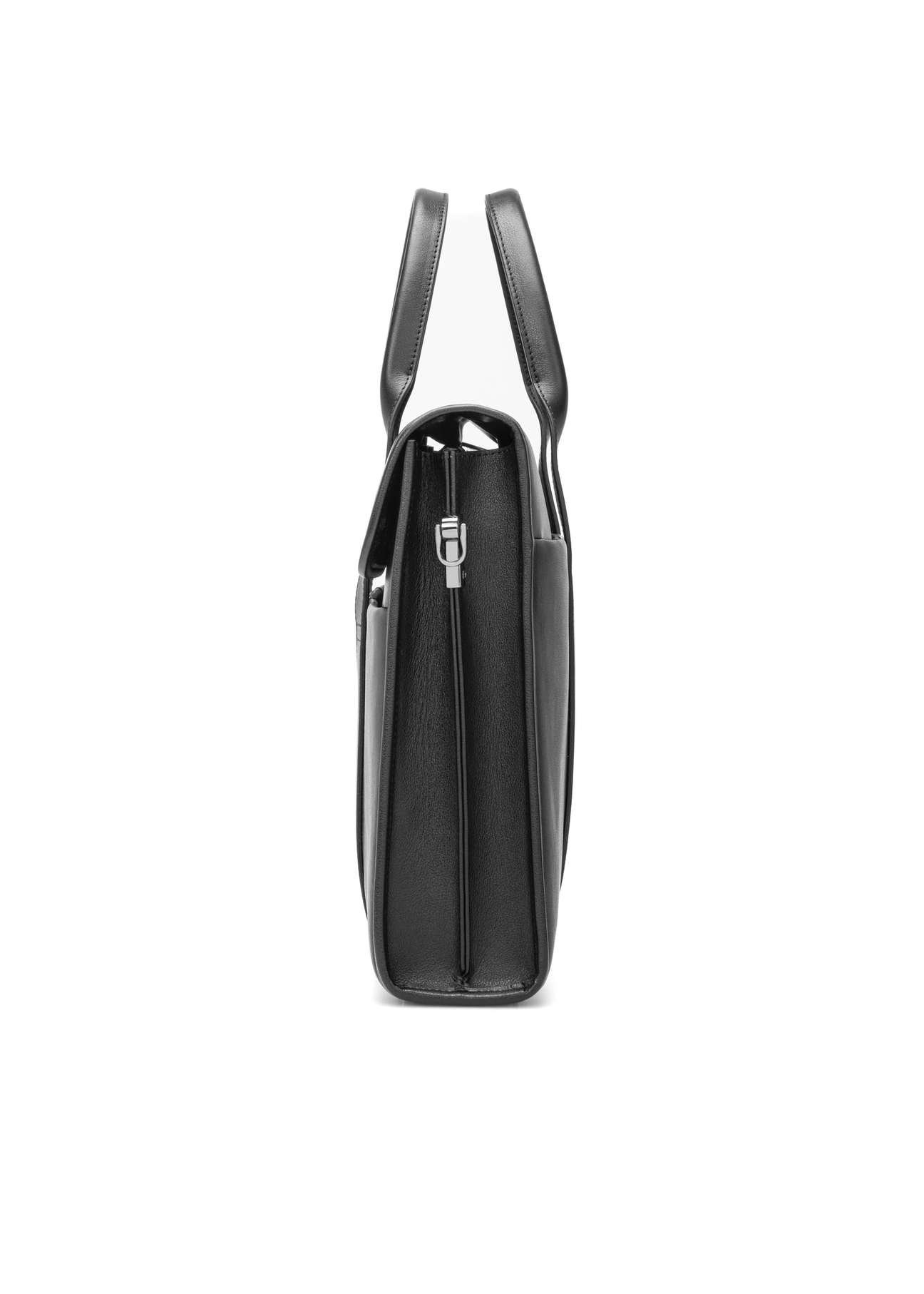 Czarna skórzana teczka męska TORMS-0508-99(W26), widok produktu z boku na białym tle.