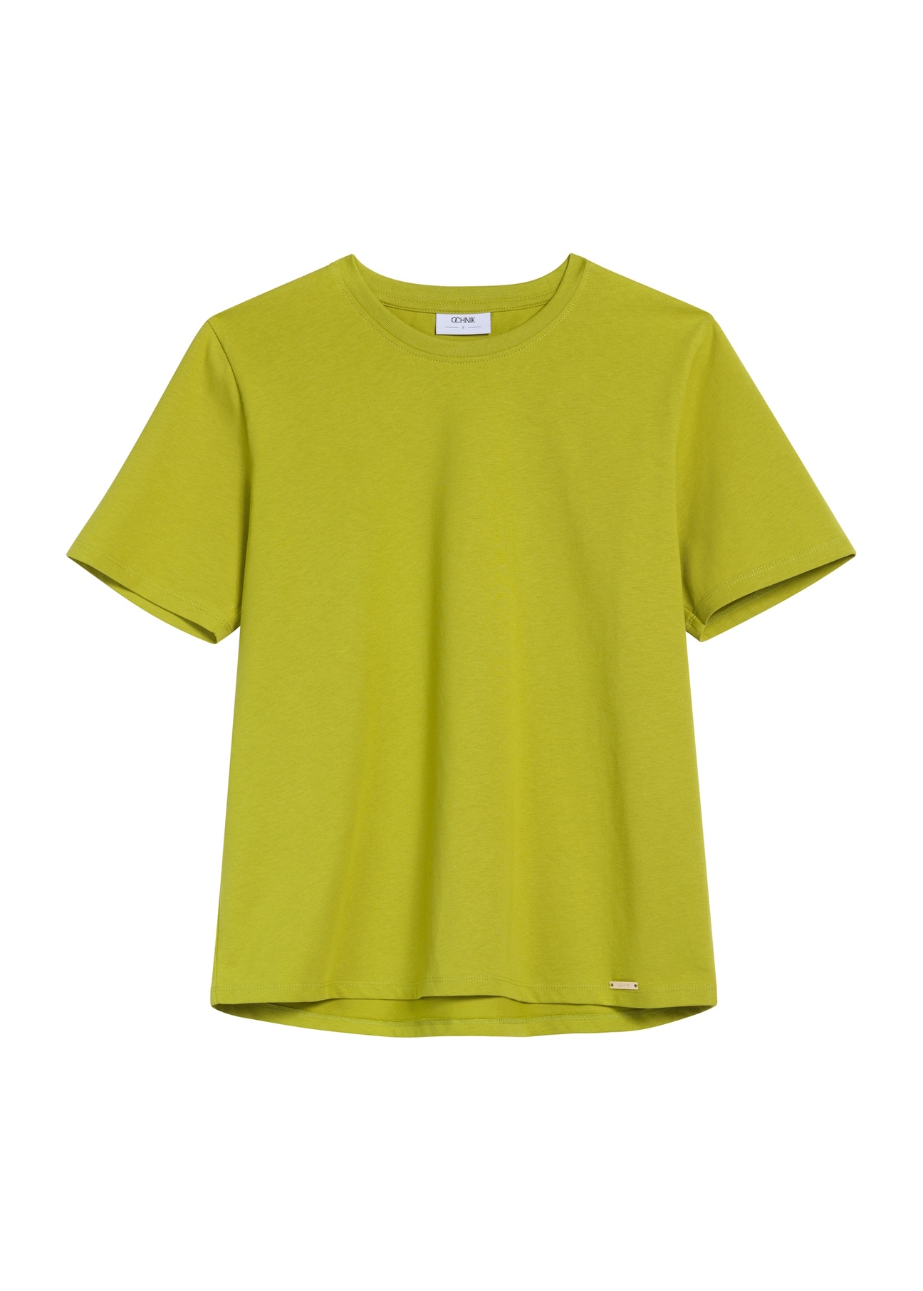 Limonkowy T-shirt damski TSHDT-0143-84(Z25), widok produktu z przodu na białym tle.