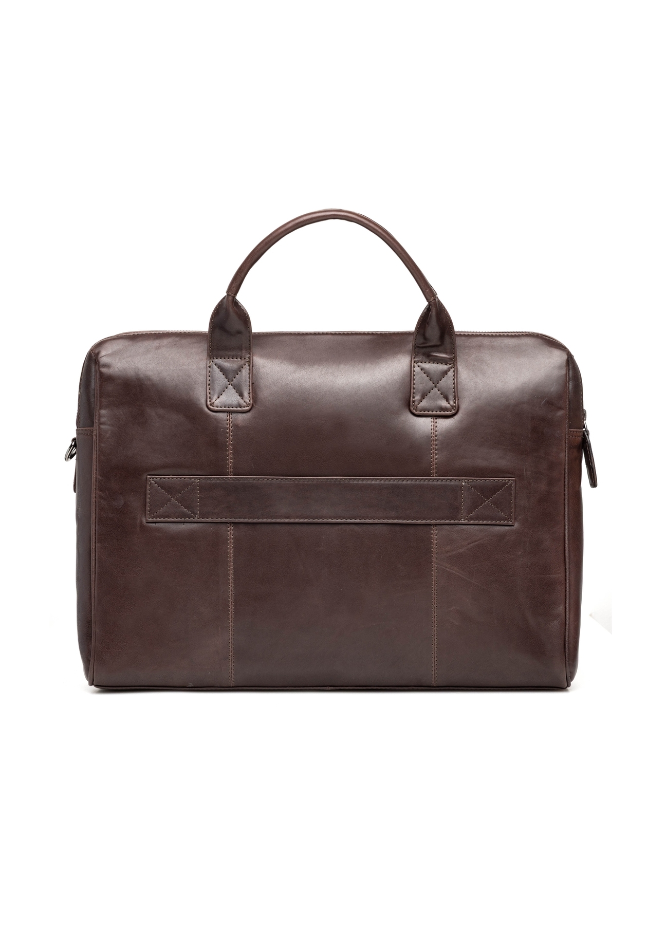 Brązowa skórzana torba męska TORMS-0460-89(Z25), widok produktu od tyłu na białym tle.