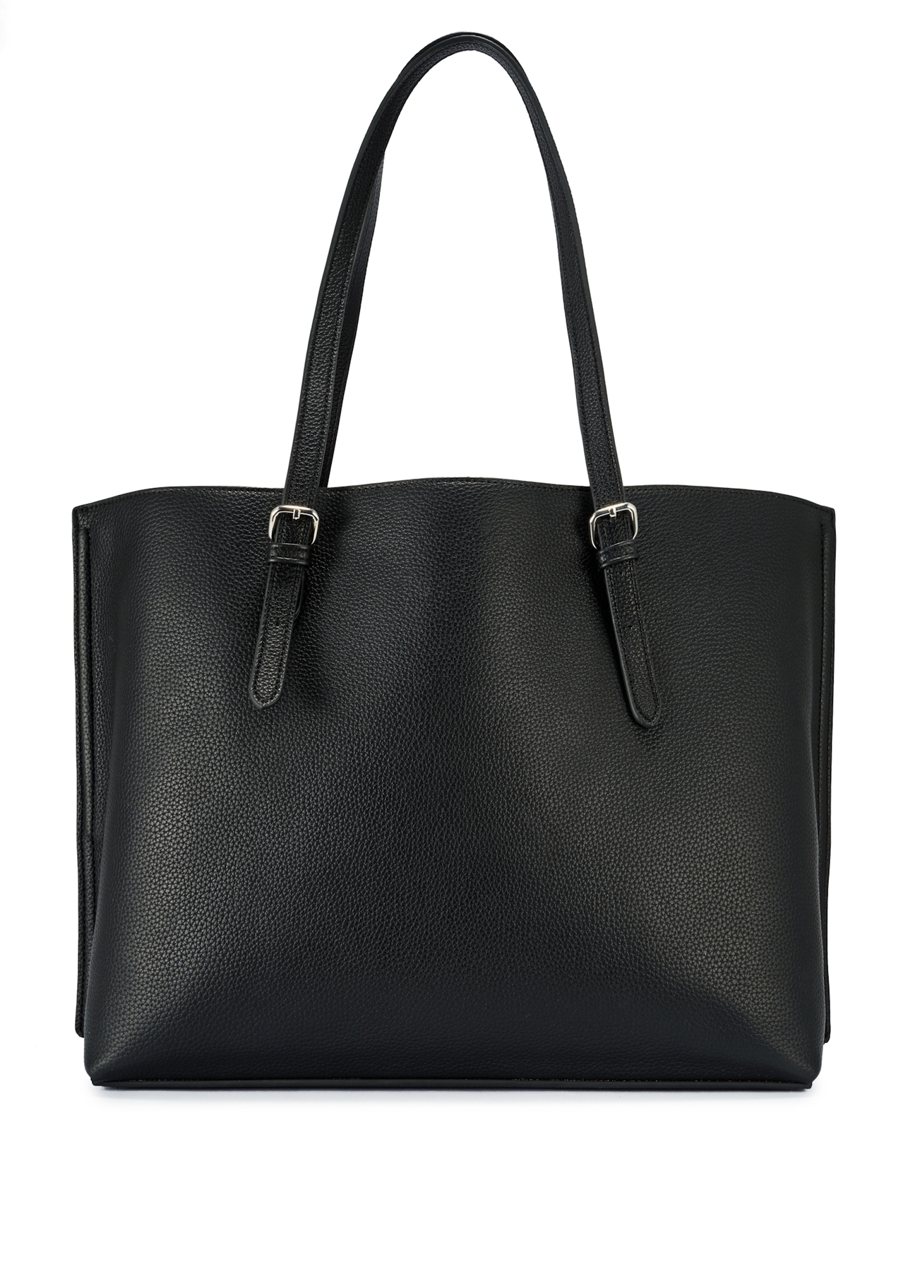 Czarna duża torba shopper TOREC-1088-99(Z25), widok produktu tyłem na białym tle.