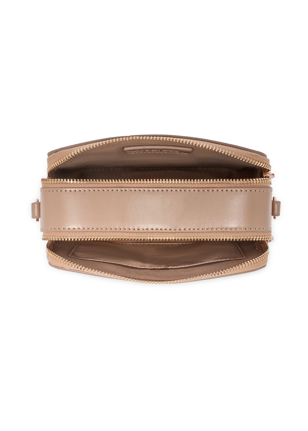 Beżowa mała torebka damska TOREC-1126-1D(W26), widok produktu od środka na białym tle.