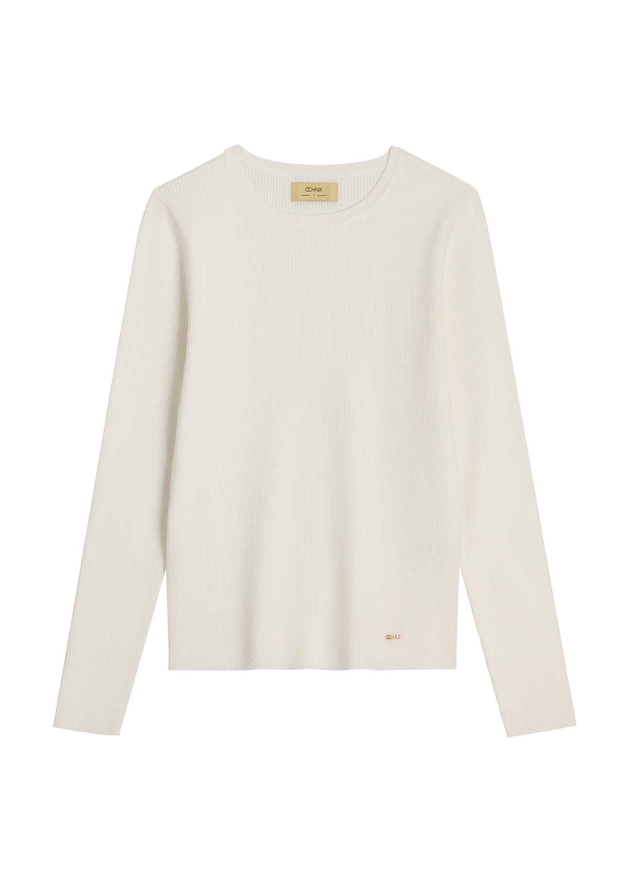 Prążkowany longsleeve damski LSLDT-0028-0B(W26), widok produktu z przodu na białym tle.