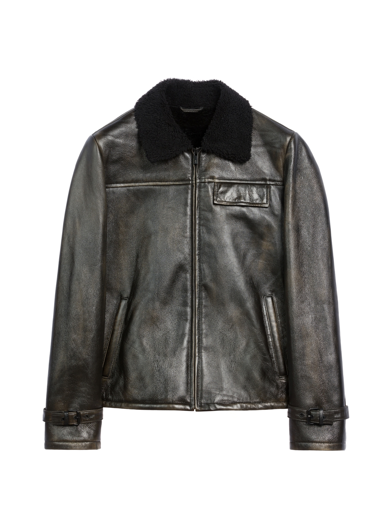 Skórzany kożuch męski KOZMS-0023-3188(Z25), widok produktu od przodu na białym tle.