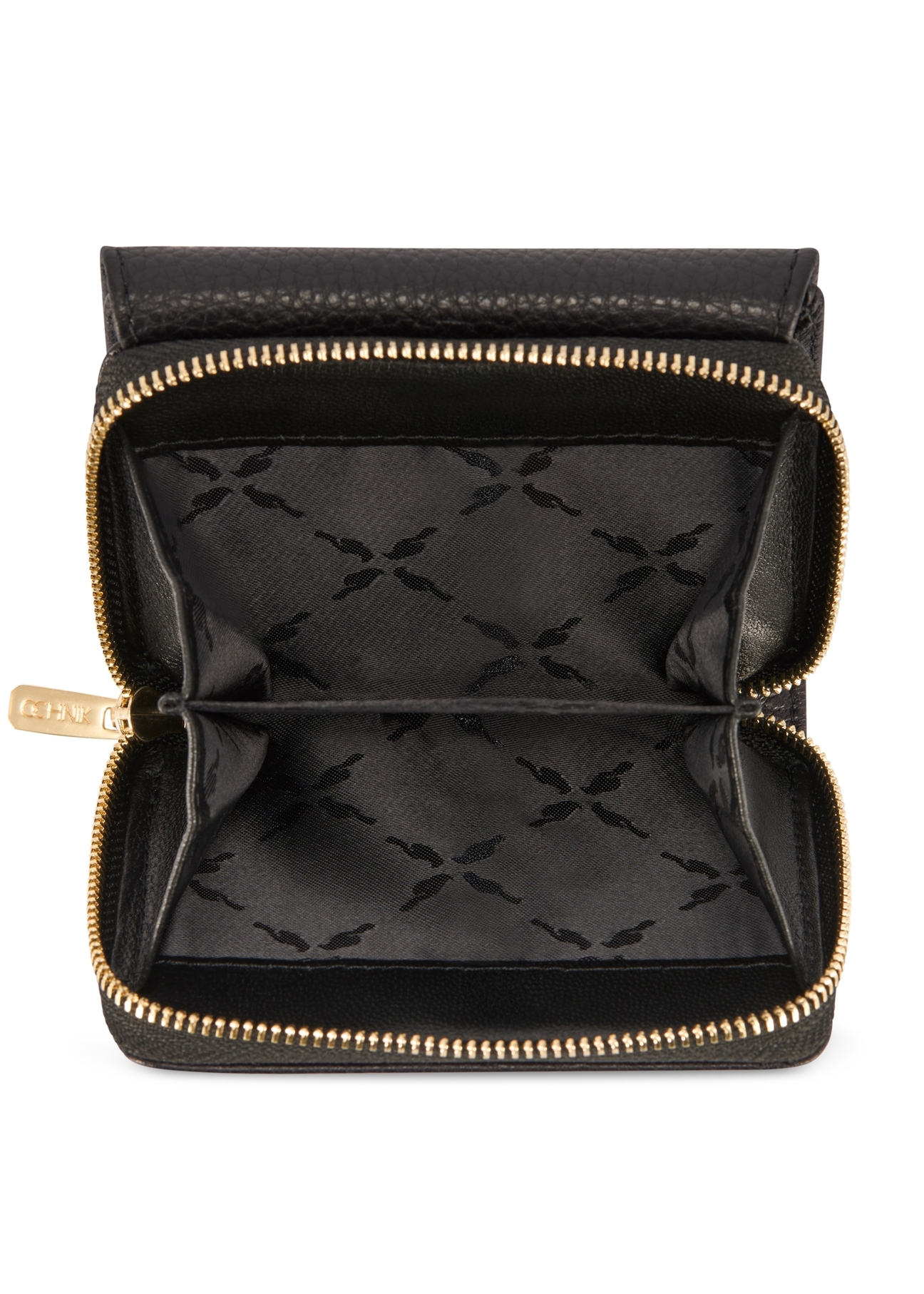 Czarny skórzany portfel damski z ochroną RFID PORES-0825RFID-99(Z25), widok produktu od góry na białym tle.