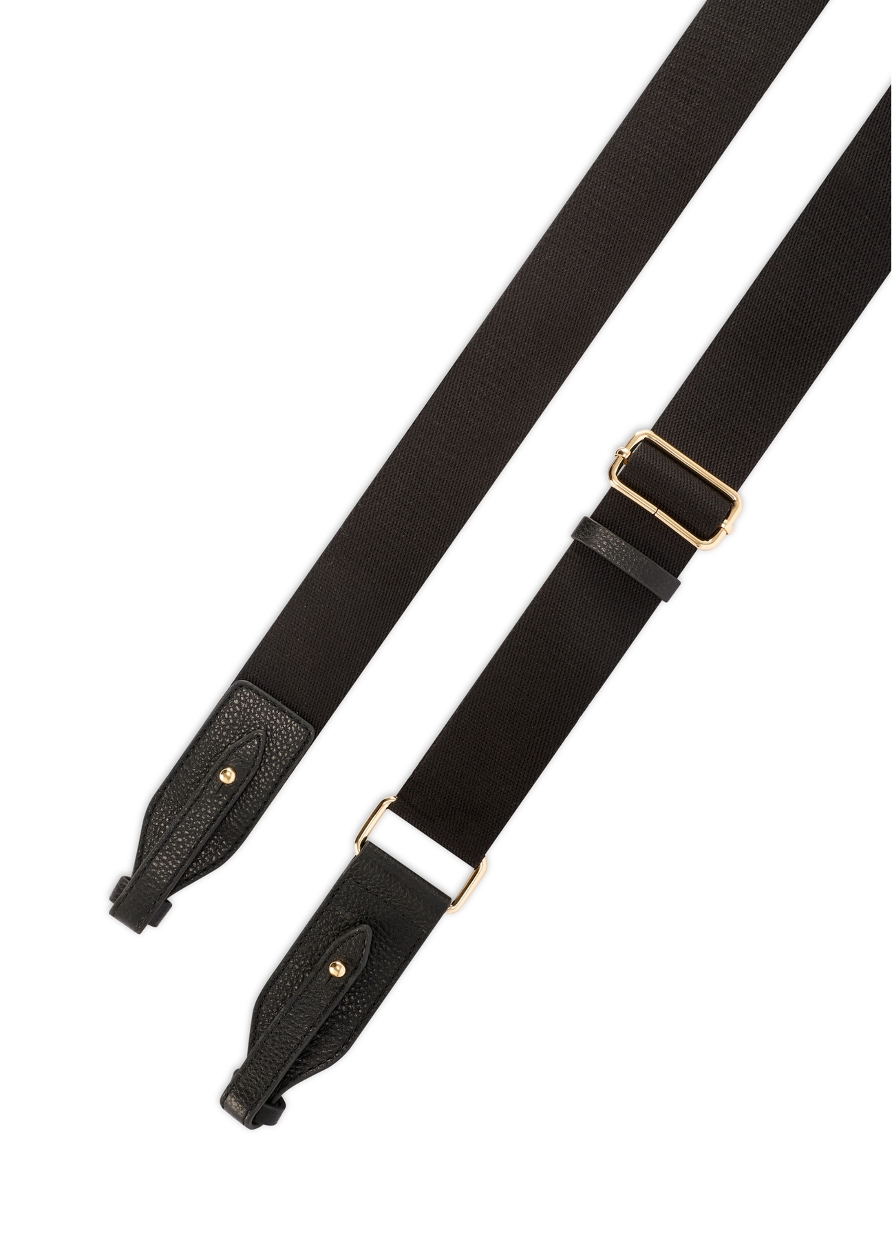 Czarna skórzana torebka listonoszka TORES-1266-9I(W26) - widok na paski, na białym tle.