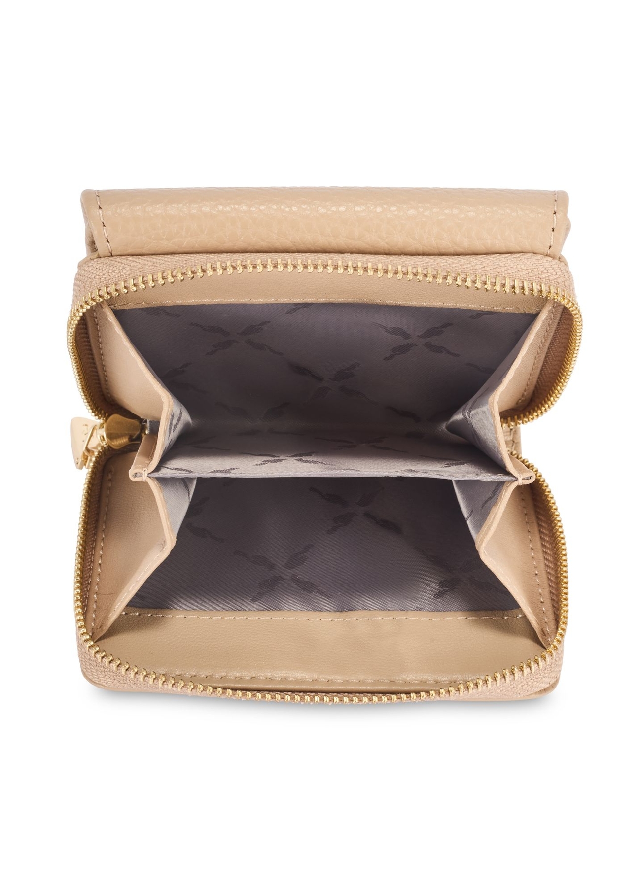 Skórzany beżowy portfel damski PORES-0802R-81(Z25), widok produktu od góry na białym tle.