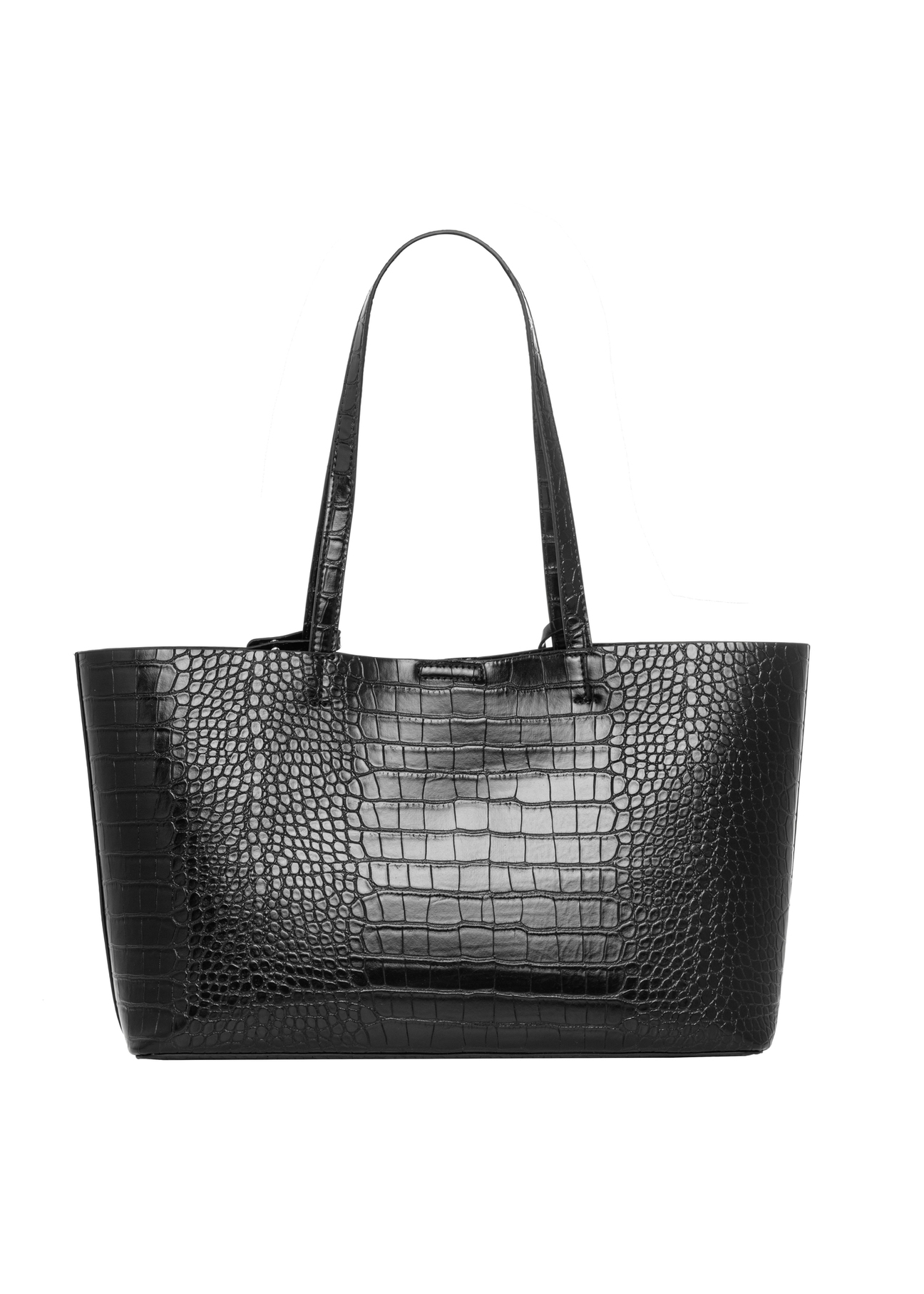 Czarna torebka damska croco TOREC-1258-9G(Z26), widok produktu od tyłu na białym tle.
