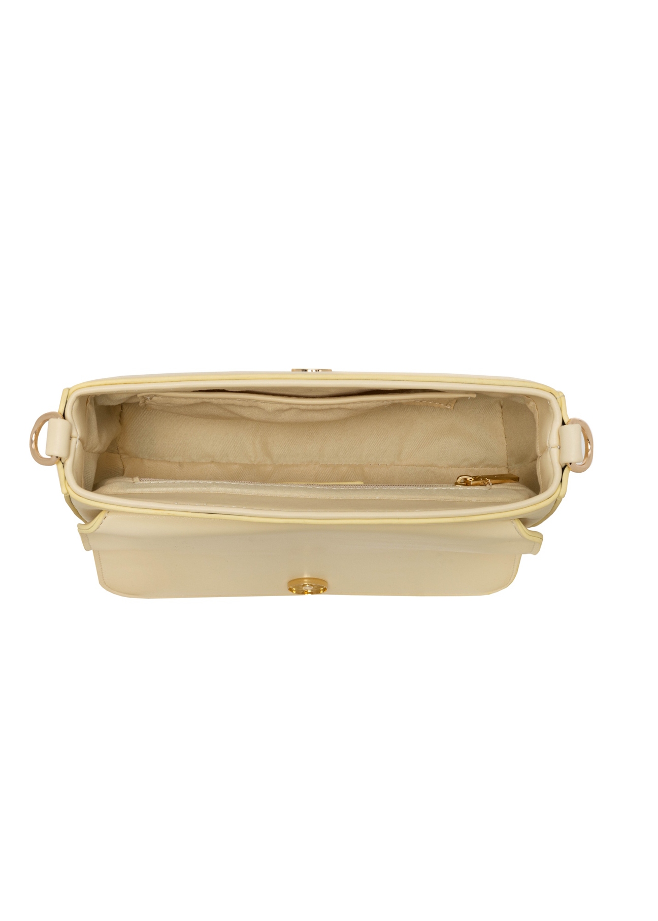 Jasnożółta listonoszka damska z łańcuszkiem TOREC-0767-2A(W26), widok produktu w środku na białym tle.