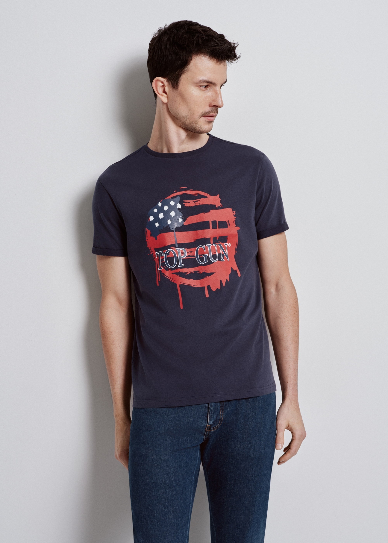Granatowy T-shirt męski TOP GUN TSHMT-0114-69(W24)-03