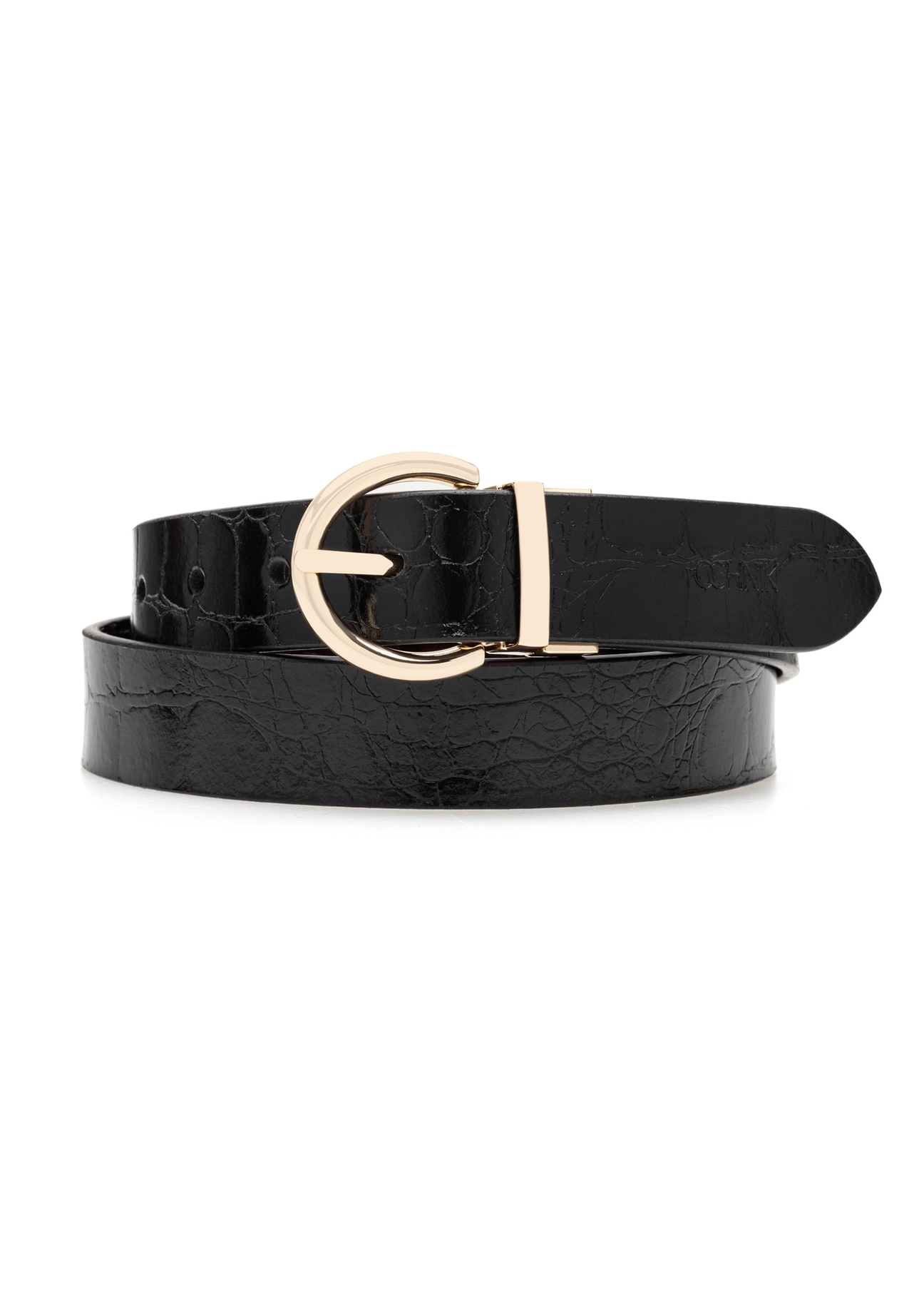 Dwustronny skórzany pasek damski croco PASDS-0332-49(Z25), widok produktu od przodu na białym tle.-02