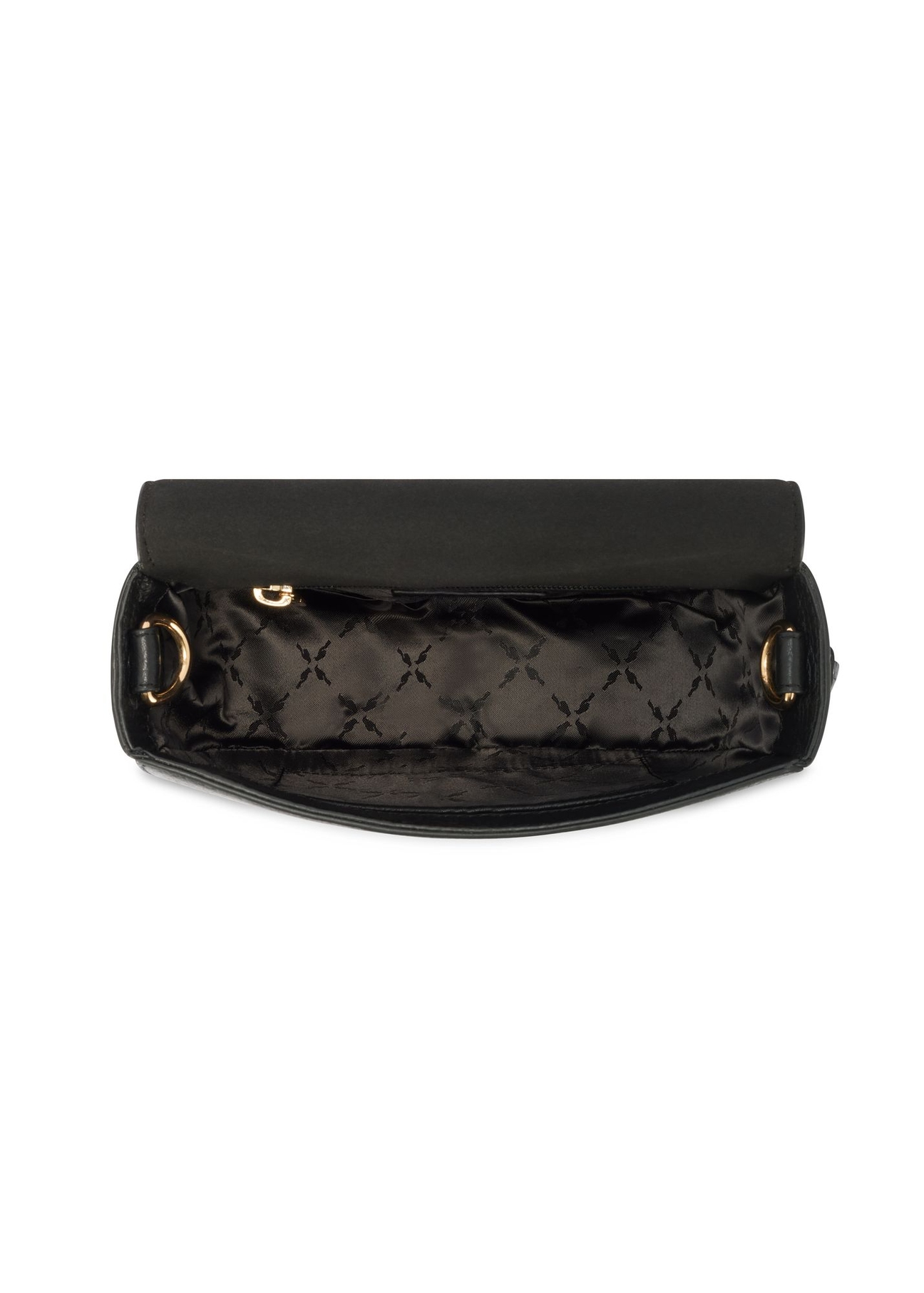 Czarna skórzana listonoszka damska TORES-1283-9I(W26) - widok produktu z góry, na białym tle. 