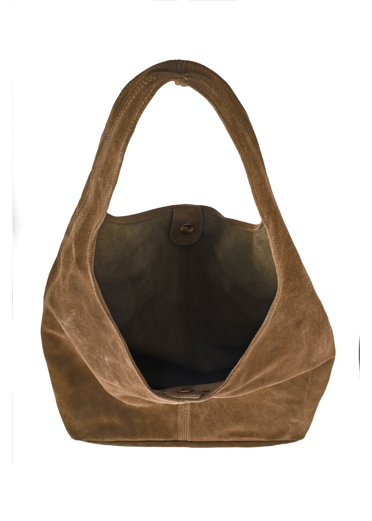 Zamszowa shopperka damska khaki TORES-1177-57(Z25), widok wnętrza produktu na białym tle. 
