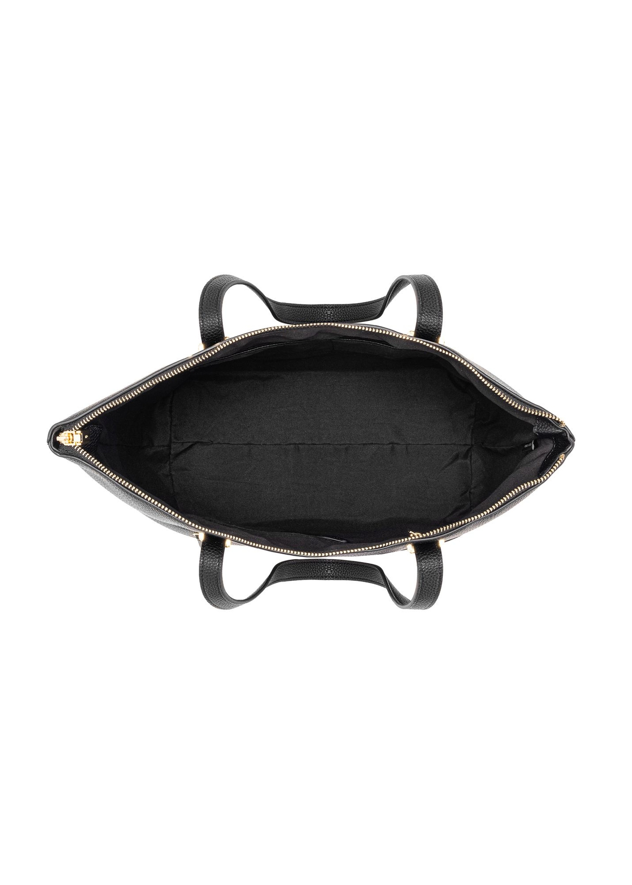 Czarna torebka shopper damska TOREC-0953A-99(Z25), widok produktu od środka na białym tle.
