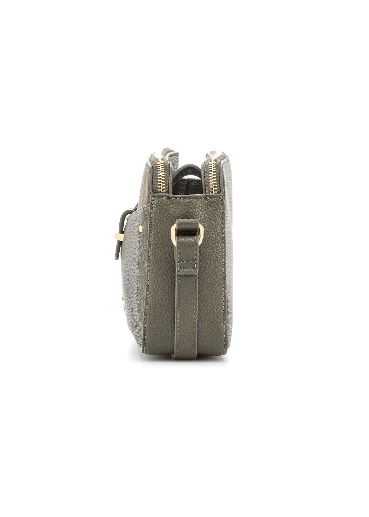Mała torebka damska khaki TOREC-0830B-55(Z25), widok produktu z boku na białym tle.