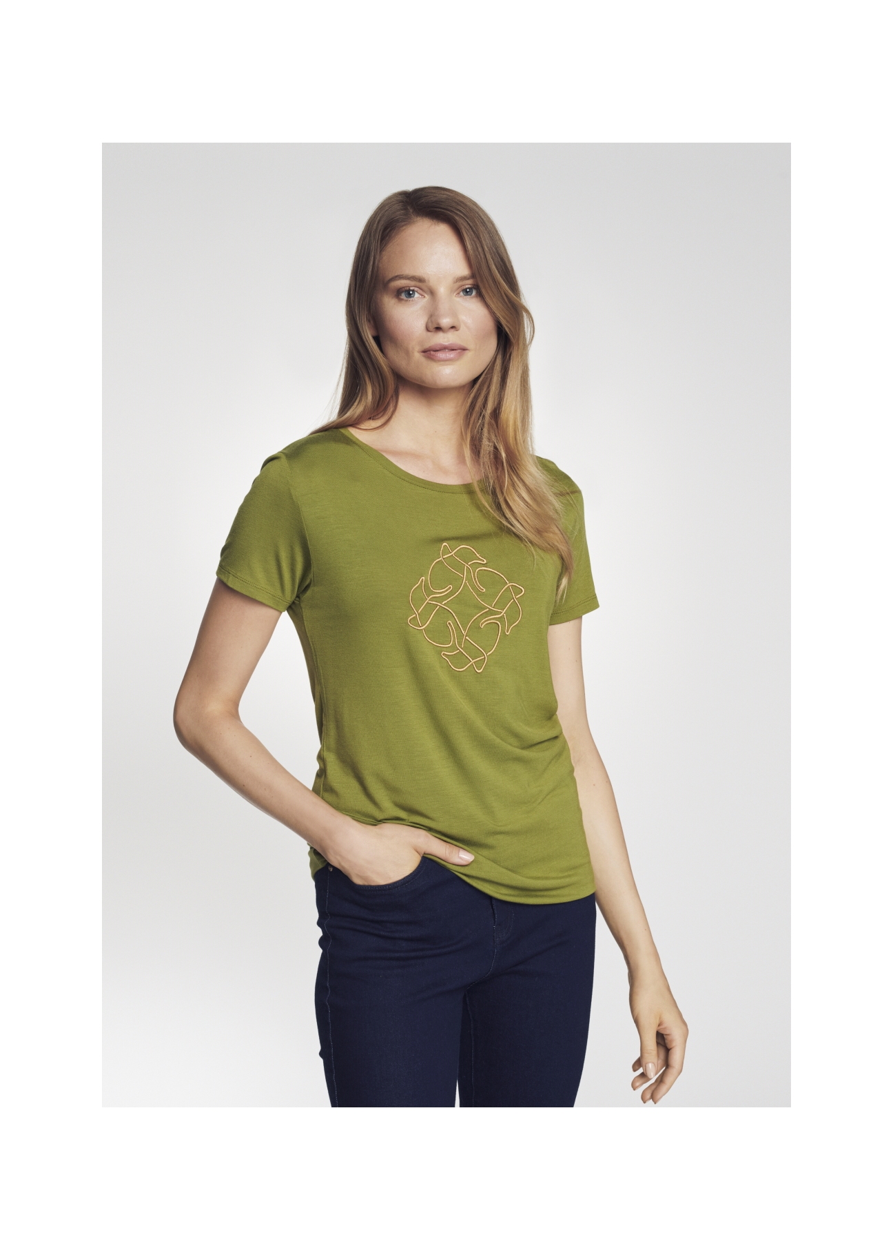 T-shirt damski khaki z wilgą TSHDT-0078-55(Z21)-01