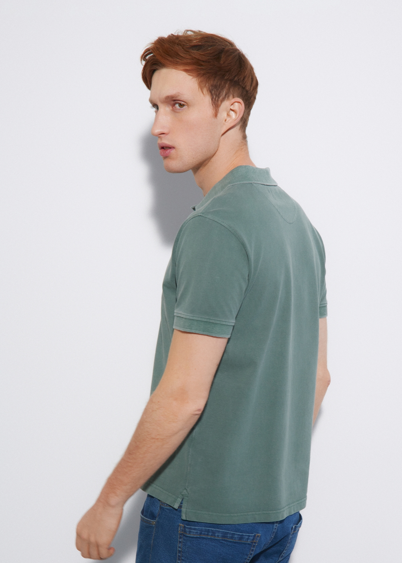 Koszulka polo w kolorze khaki POLMT-0055-51(W23)-02