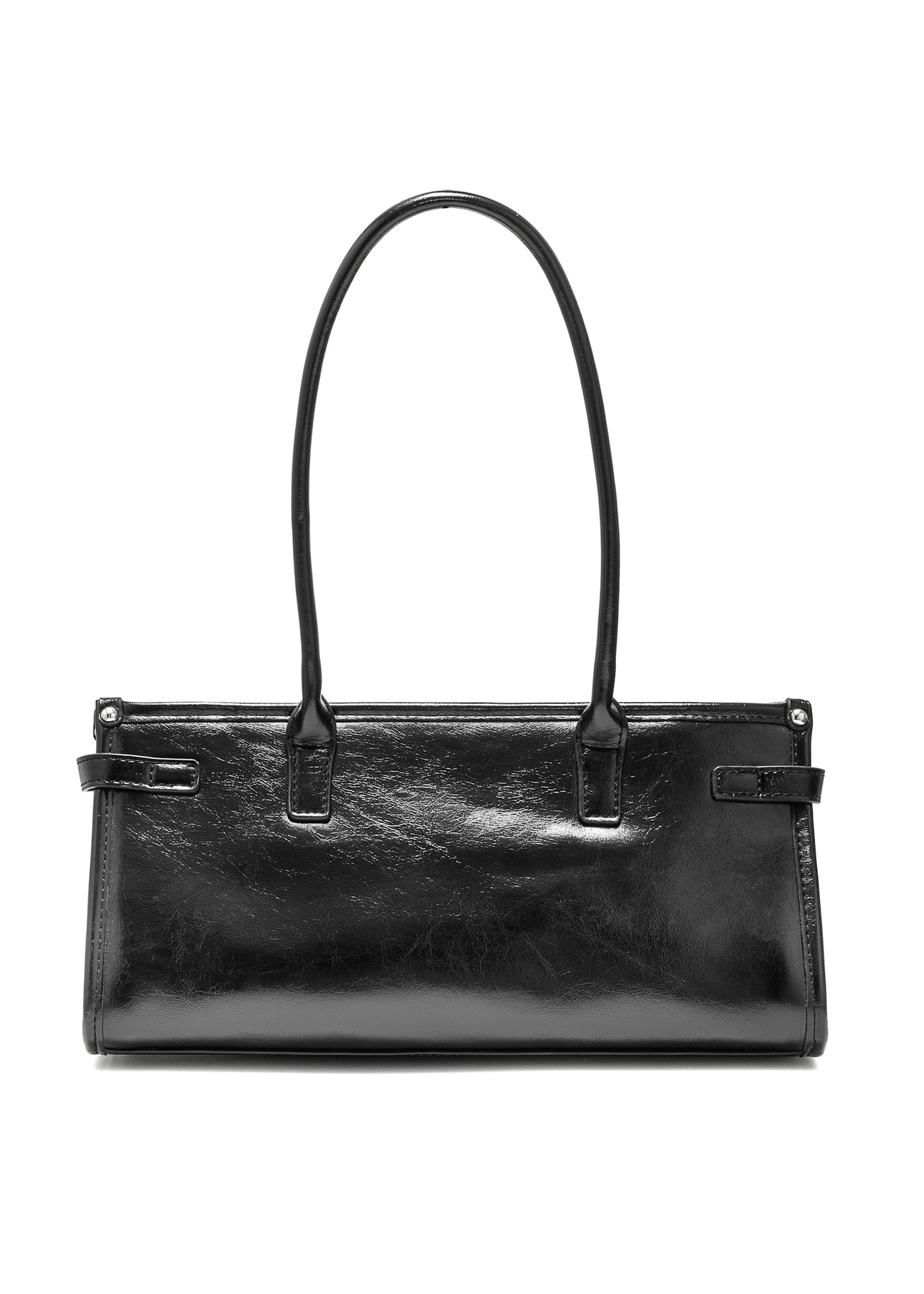Czarna elegancka torebka damska TOREC-1065-99(Z25), widok produktu z tyłu na białym tle. 