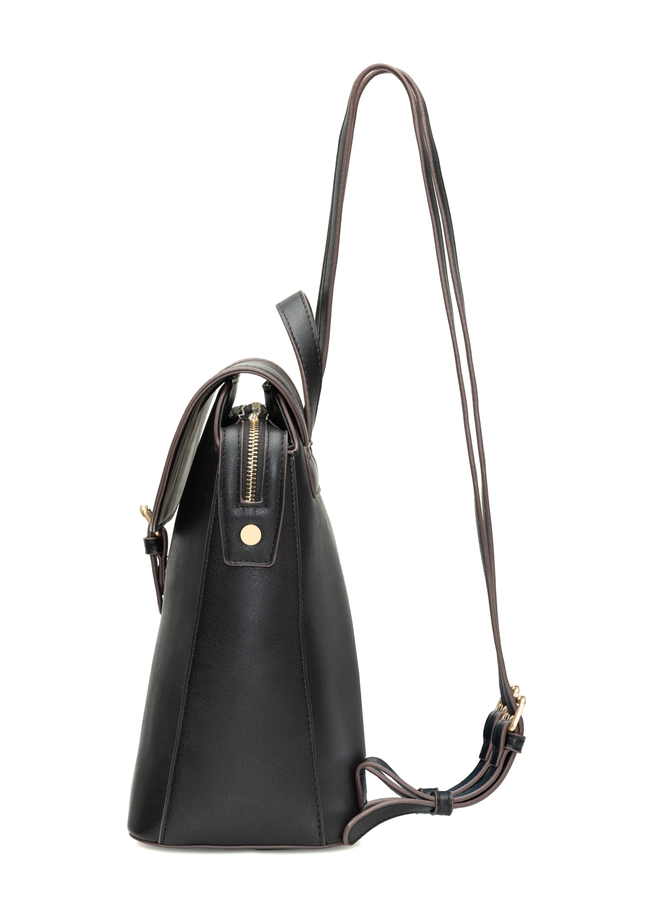 Plecak damski w kolorze czarnym TOREC-1198-99(W26) - widok produktu z boku, na białym tle. 