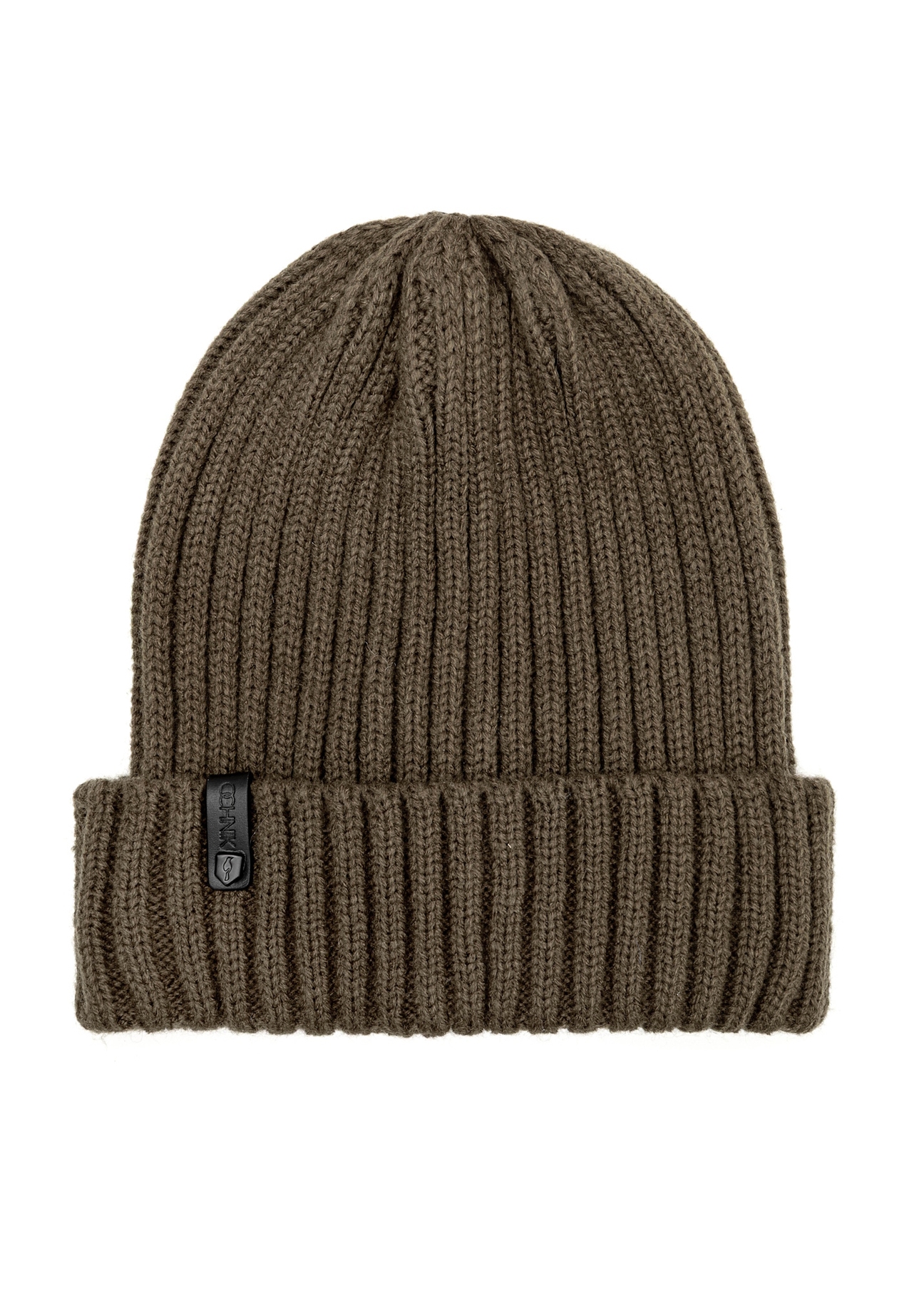 Zimowa czapka męska w kolorze khaki CZAMT-0088-51(Z25), widok produktu z przodu na białym tle.