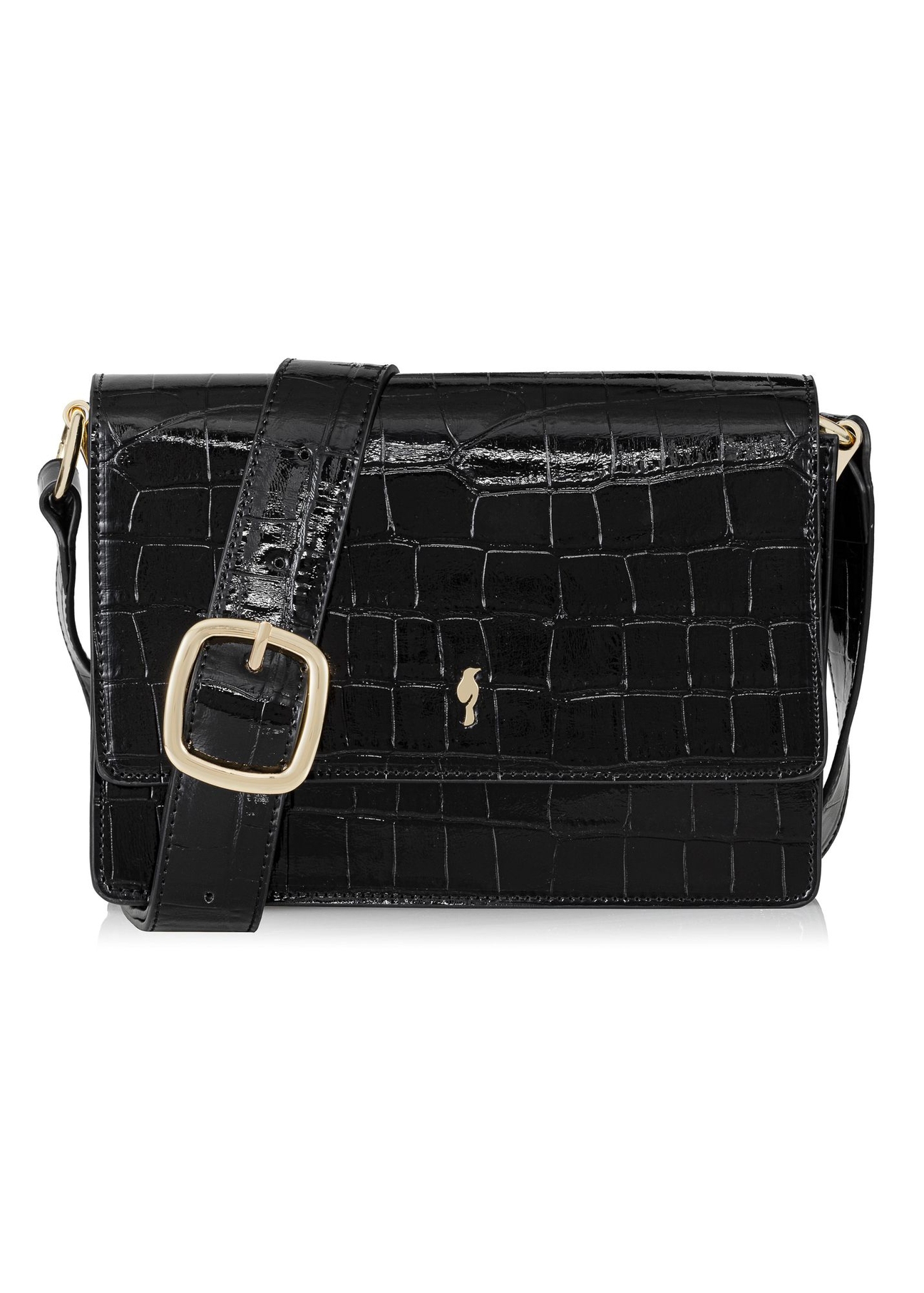 Czarna torebka damska lakierowana croco TOREC-0750-99(W23)-01
