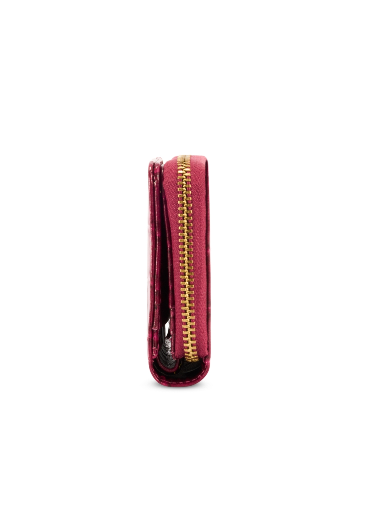 Różowy portfel damski croco PORES-0888B-31(Z25), widok produktu od boku na białym tle.