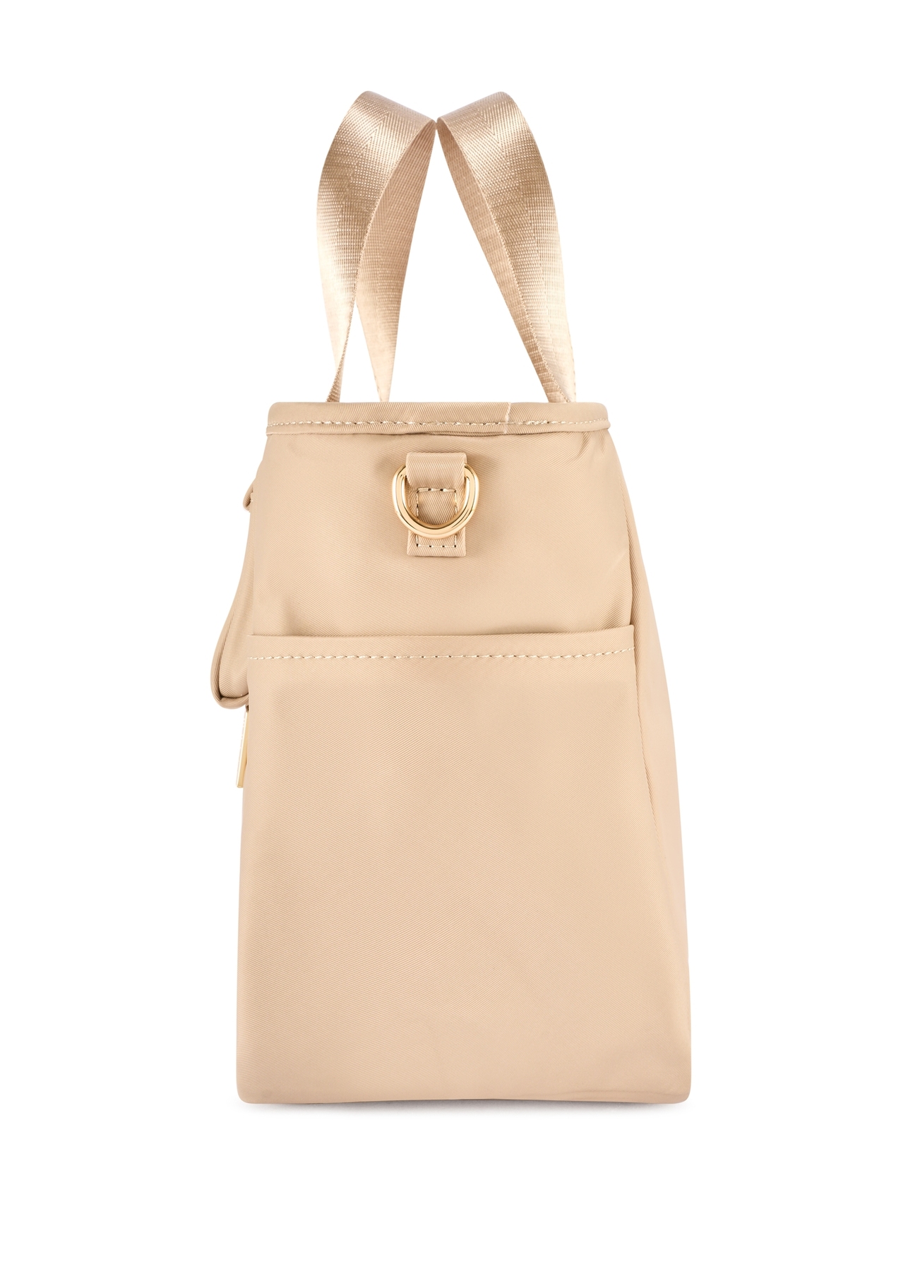 Beżowa torebka typu lunchbox TOREN-0346-1A(W26) - widok produktu z boku, na białym tle. 