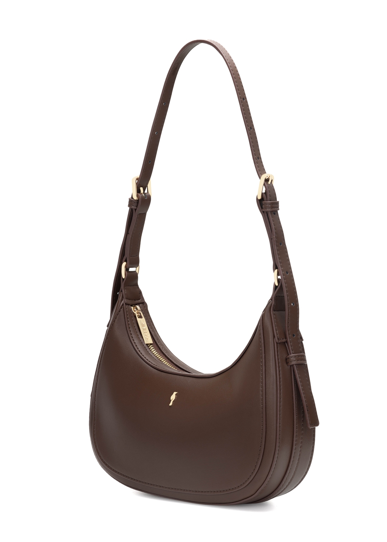 Brown small hobo bag TOREC-1136-1H(W26) - diagonal view. On a white background.