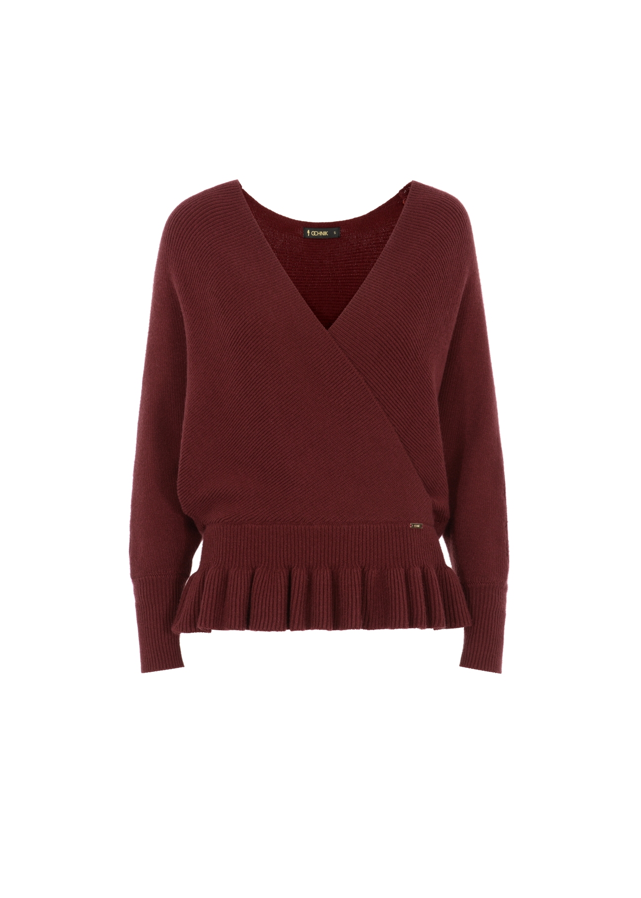 Bordowy sweter damski z taliowaniem SWEDT-0126-49(Z21)-03