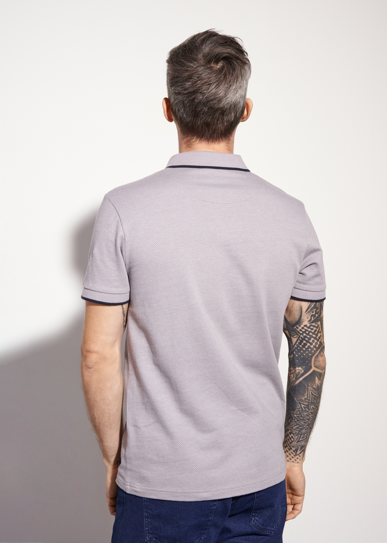 Szara koszulka polo w kropki POLMT-0062-91(W23)-03