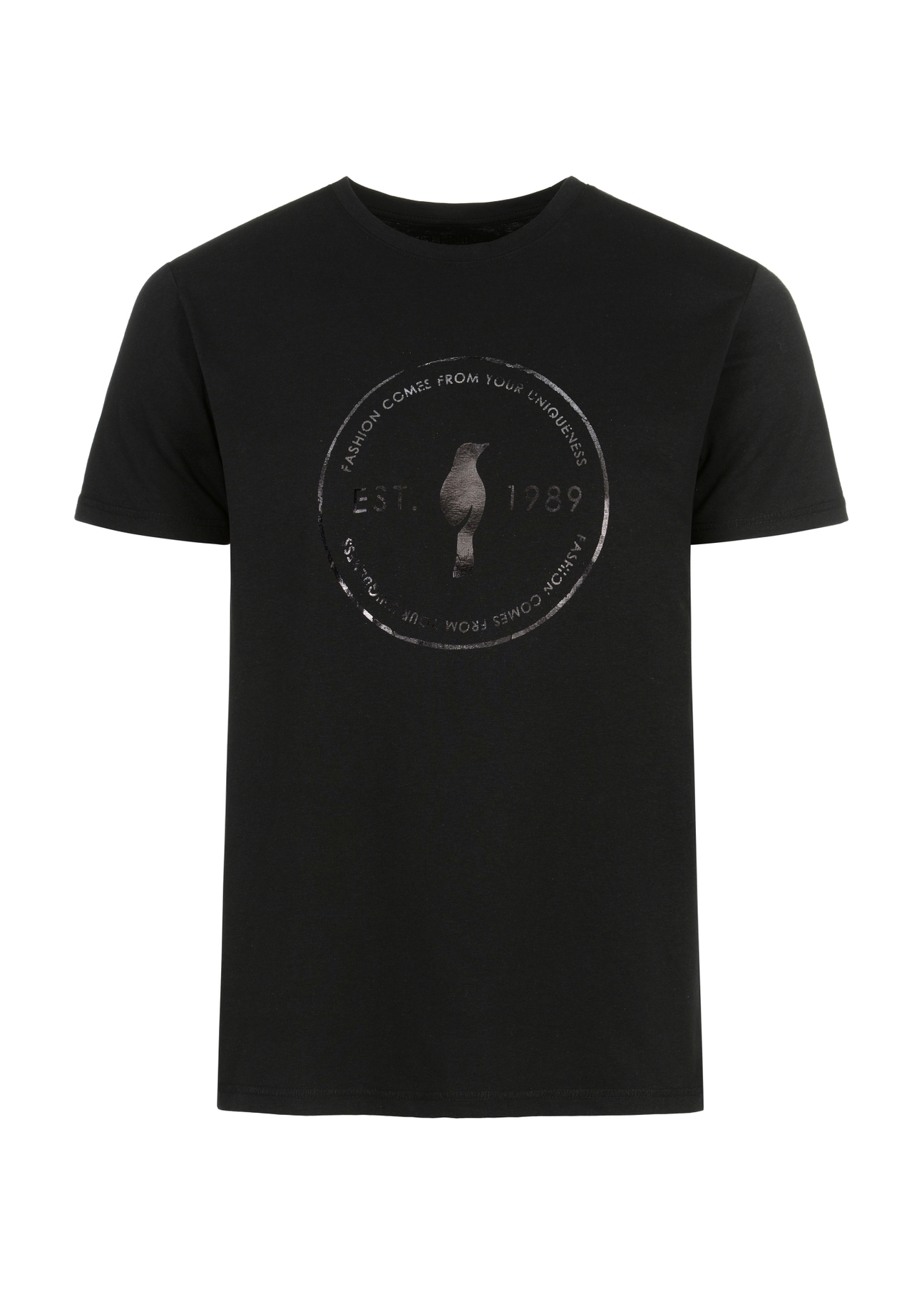 Czarny T-shirt męski z logo TSHMT-0068-98(W23)-03