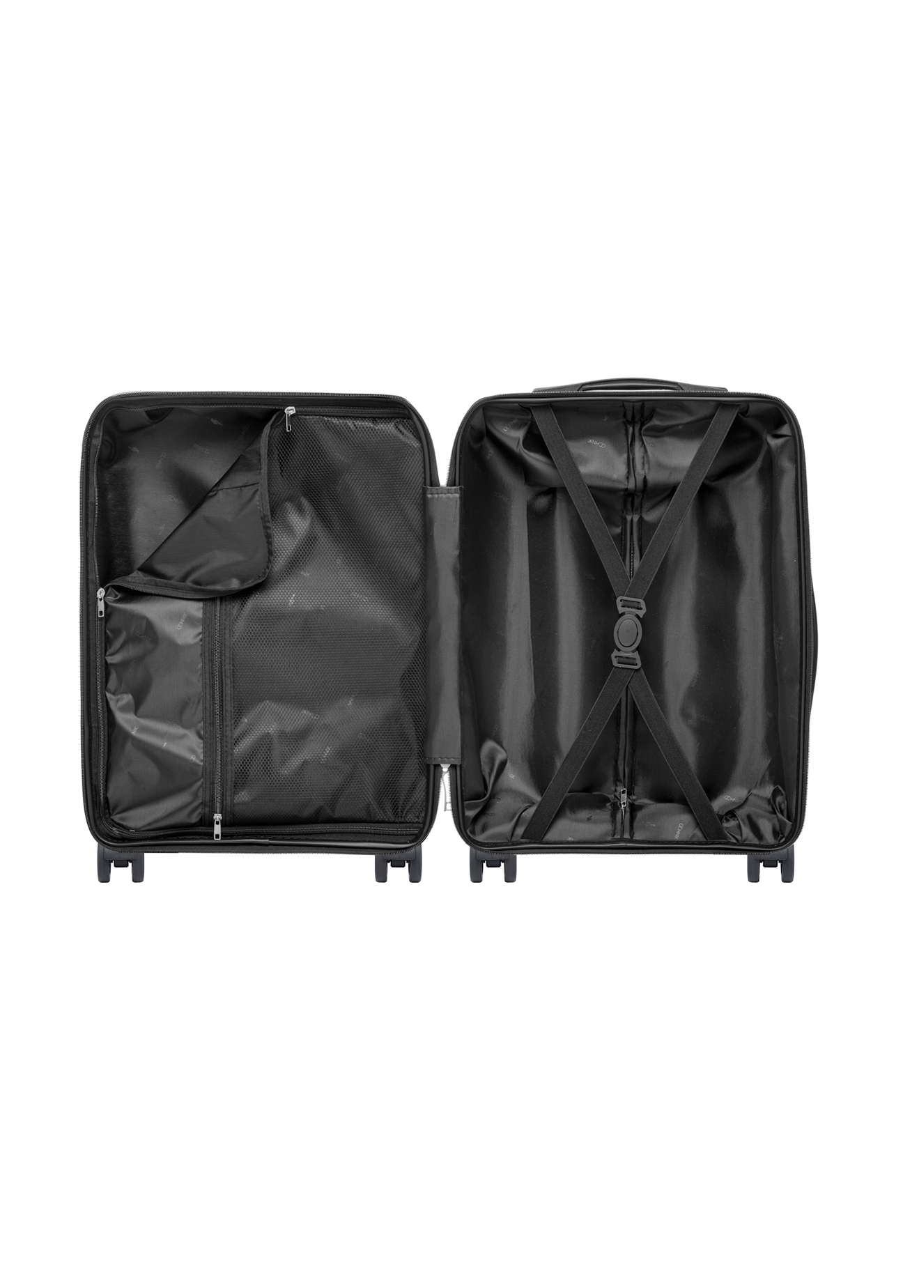 Mała walizka na kółkach WALPP-0024-99-19(W26), widok produktu od środka na białym tle.